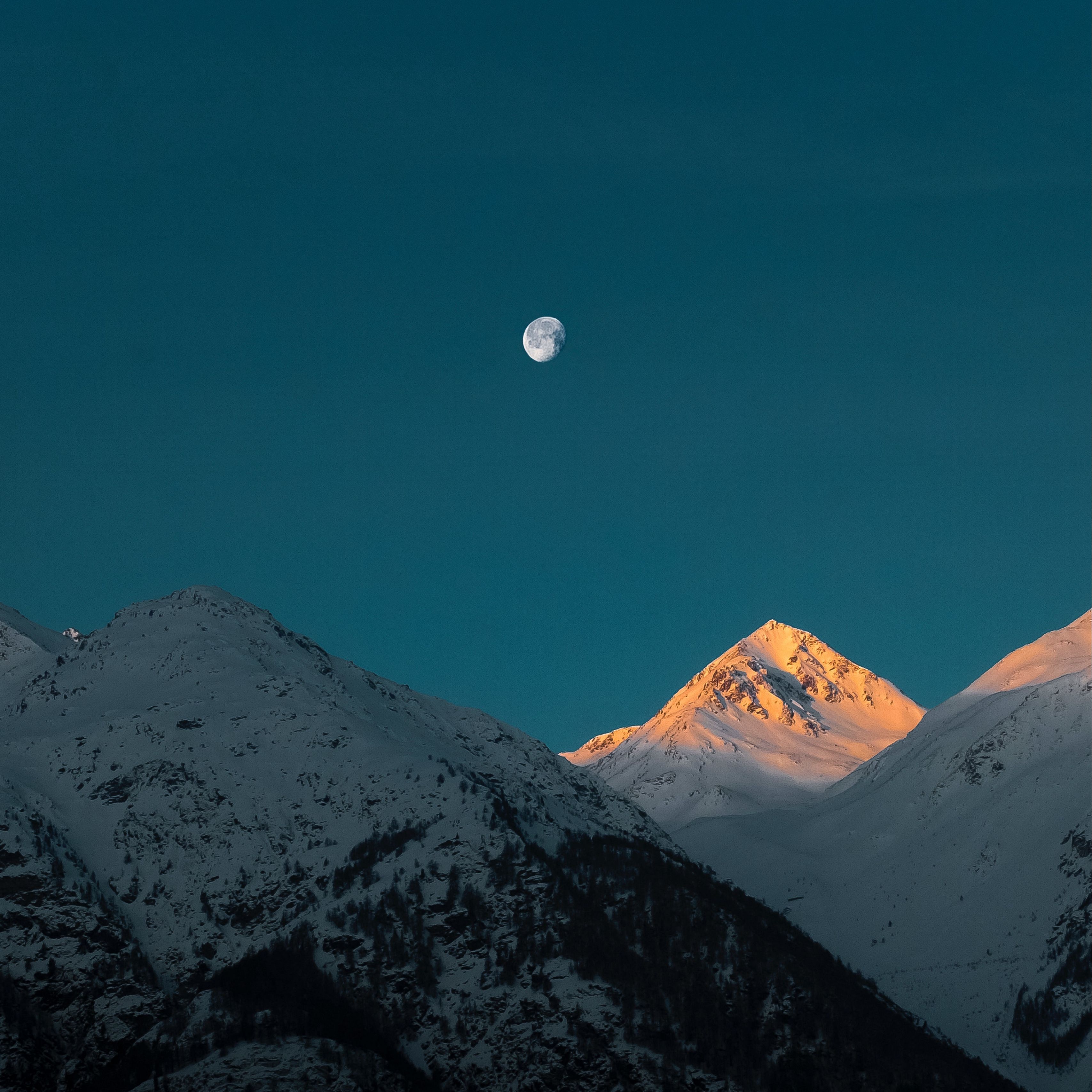 Moon Over Snowy Mountains Wallpapers