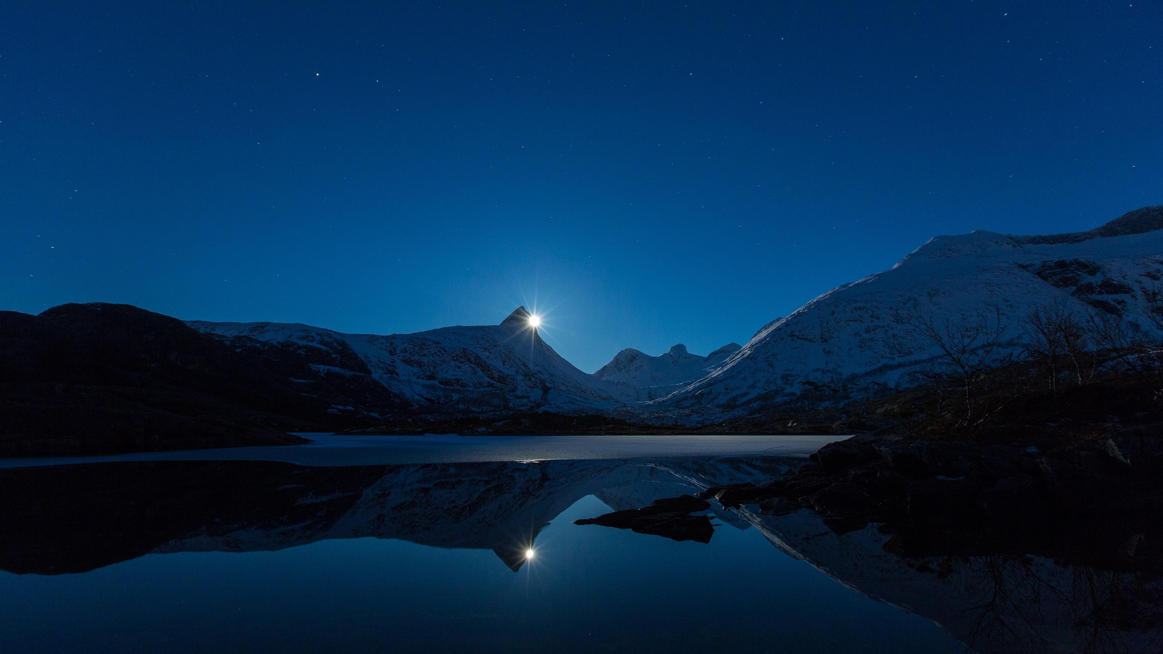 Moon Over Snowy Mountains Wallpapers