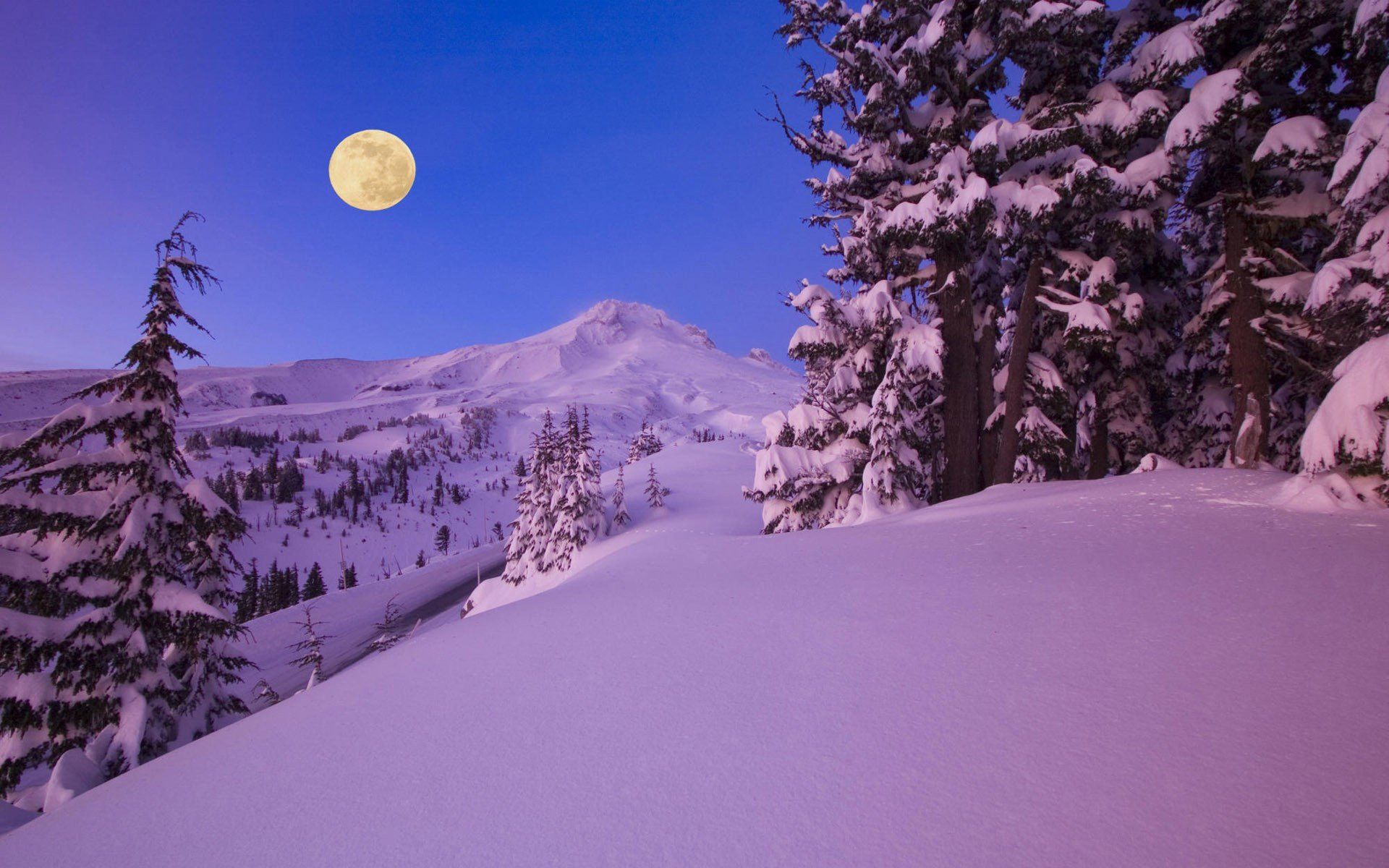 Moon Over Snowy Mountains Wallpapers