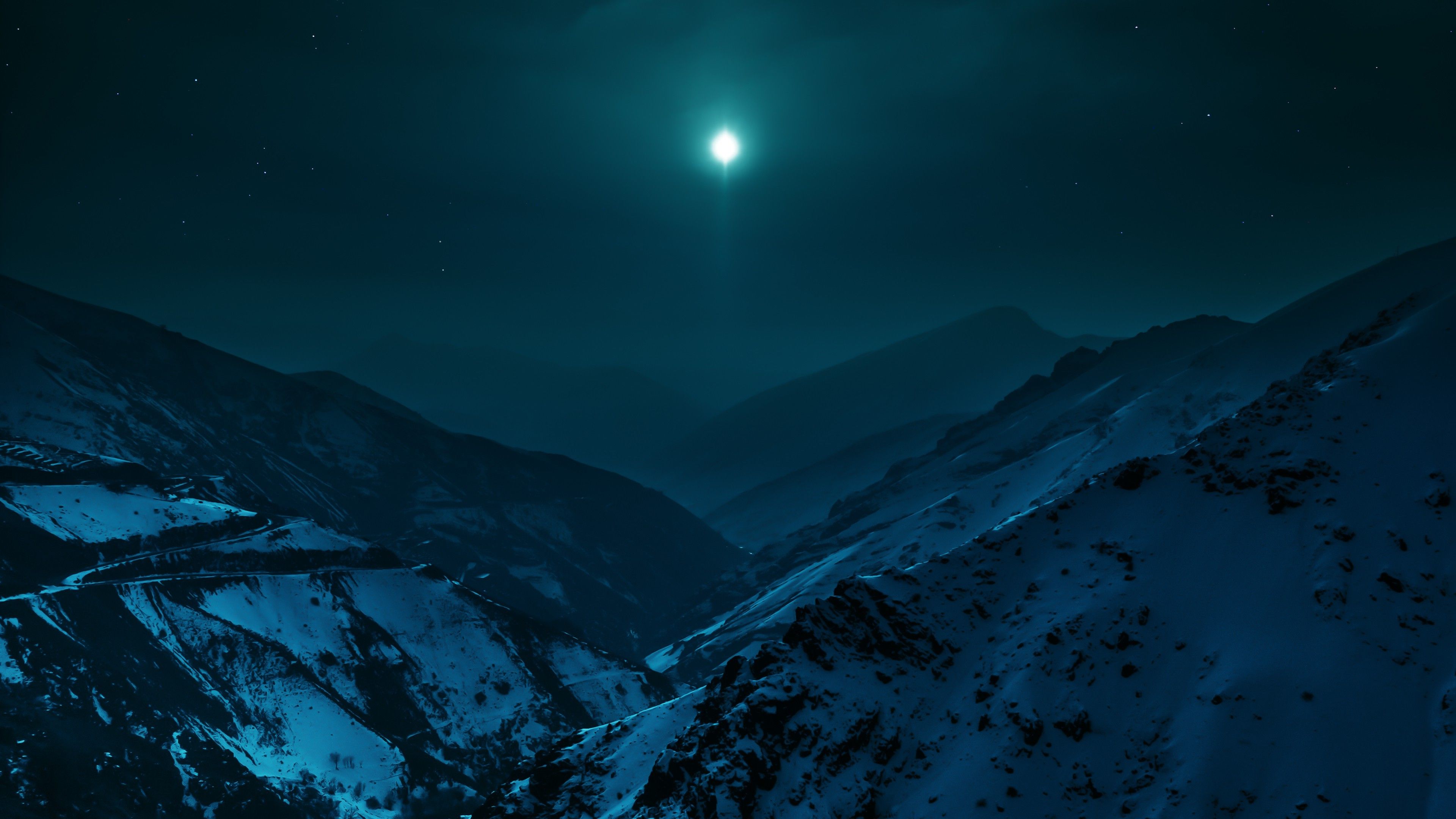 Moon Over Snowy Mountains Wallpapers