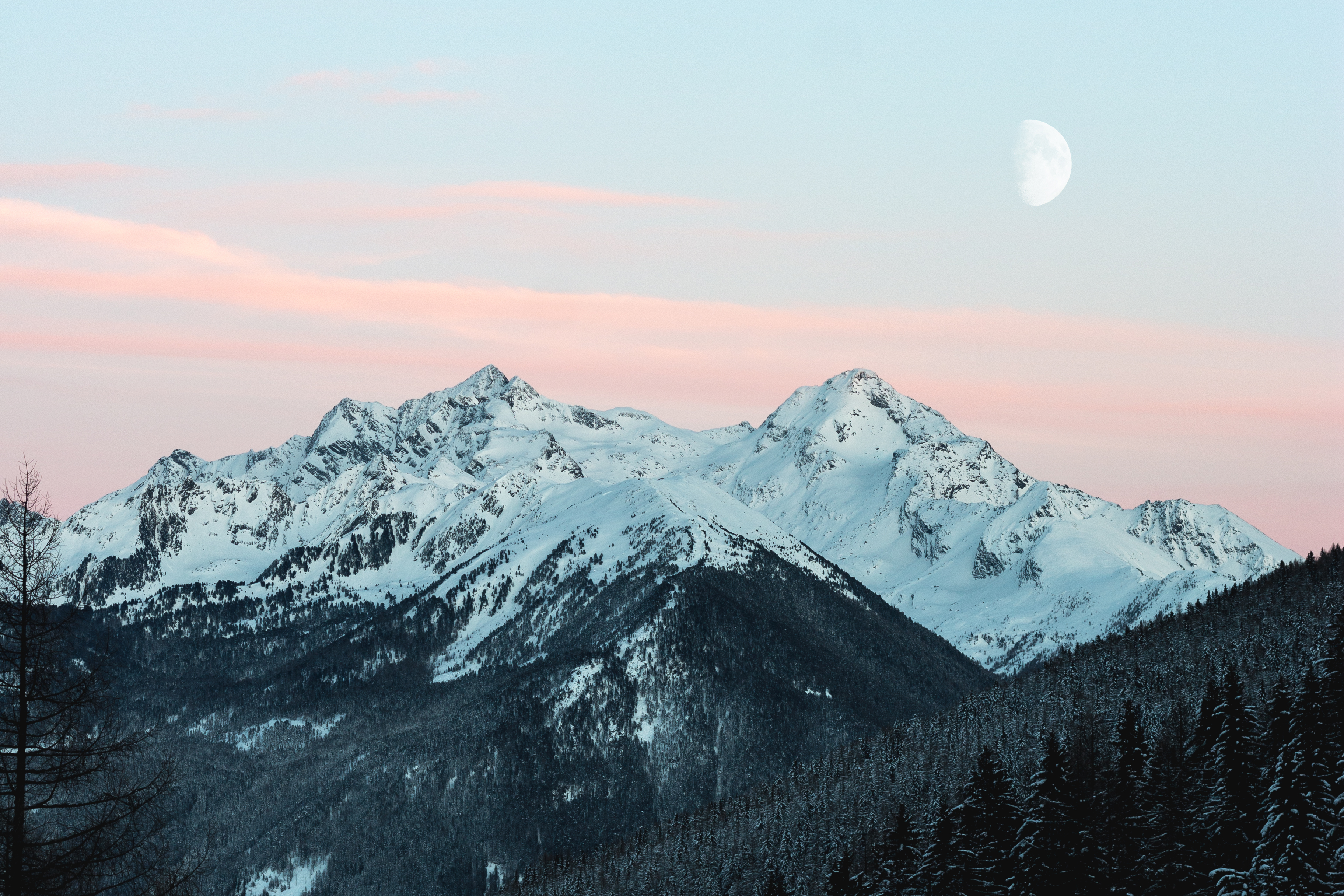 Moon Over Snowy Mountains Wallpapers