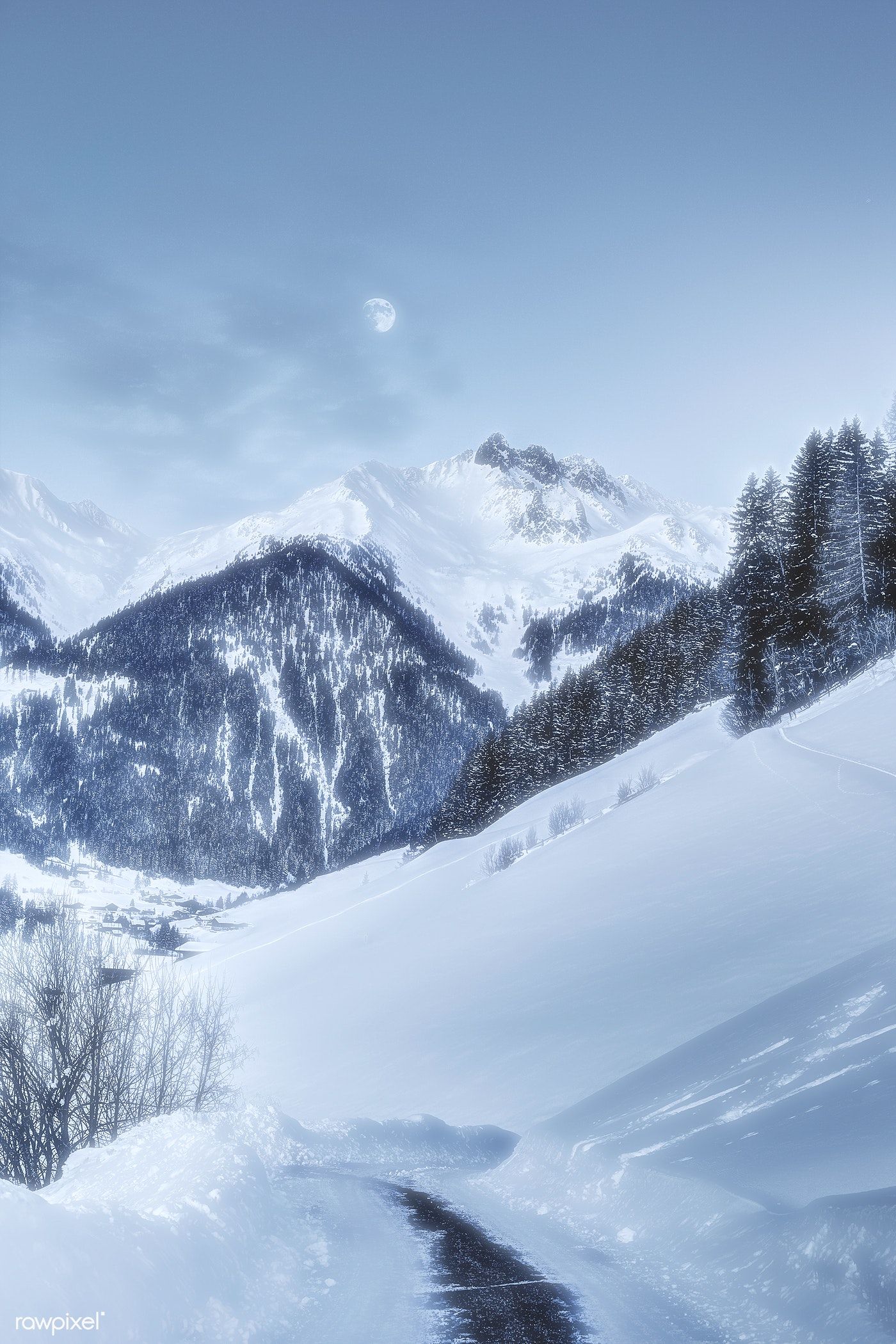 Moon Over Snowy Mountains Wallpapers