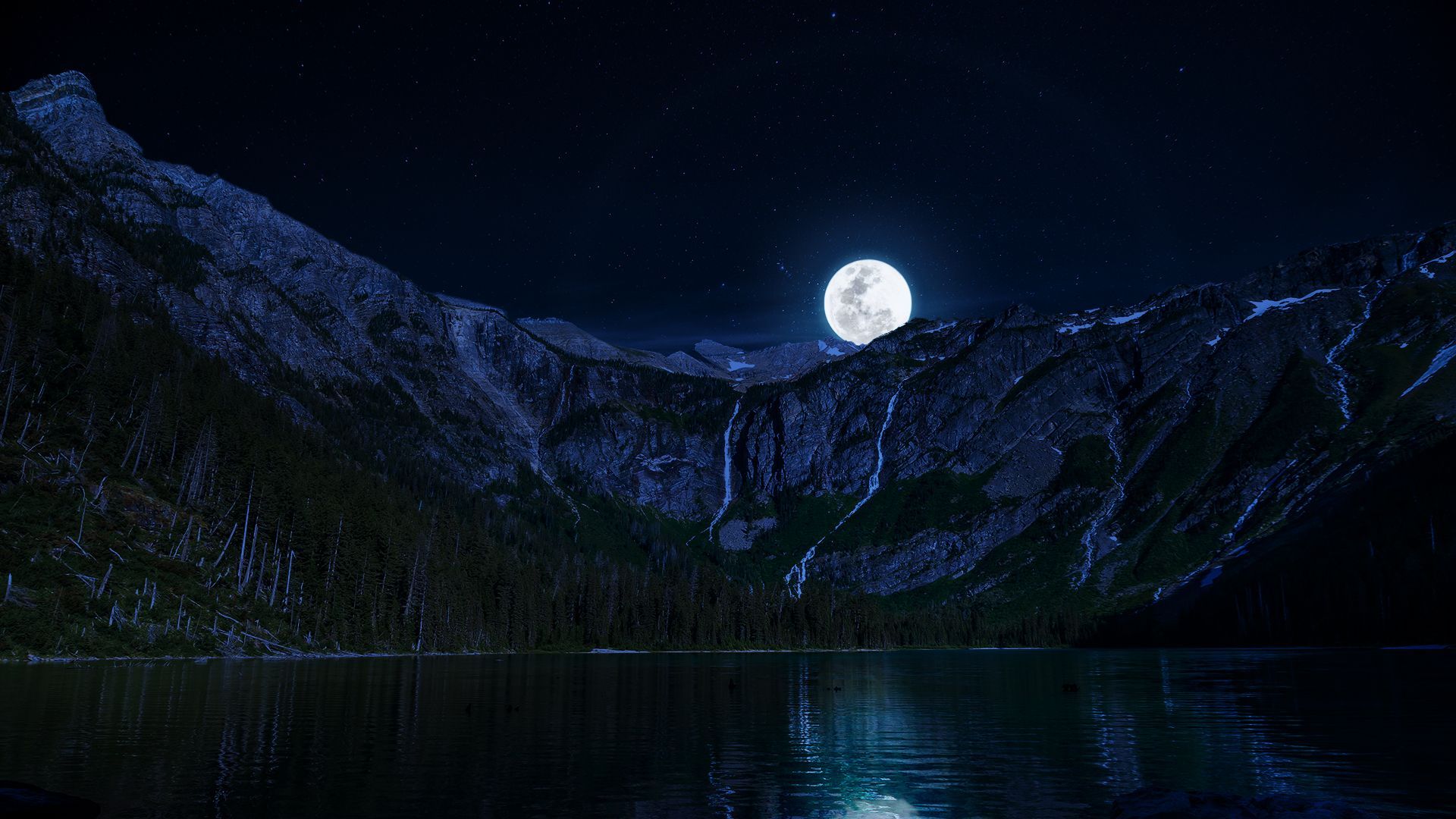 Moon Over Snowy Mountains Wallpapers