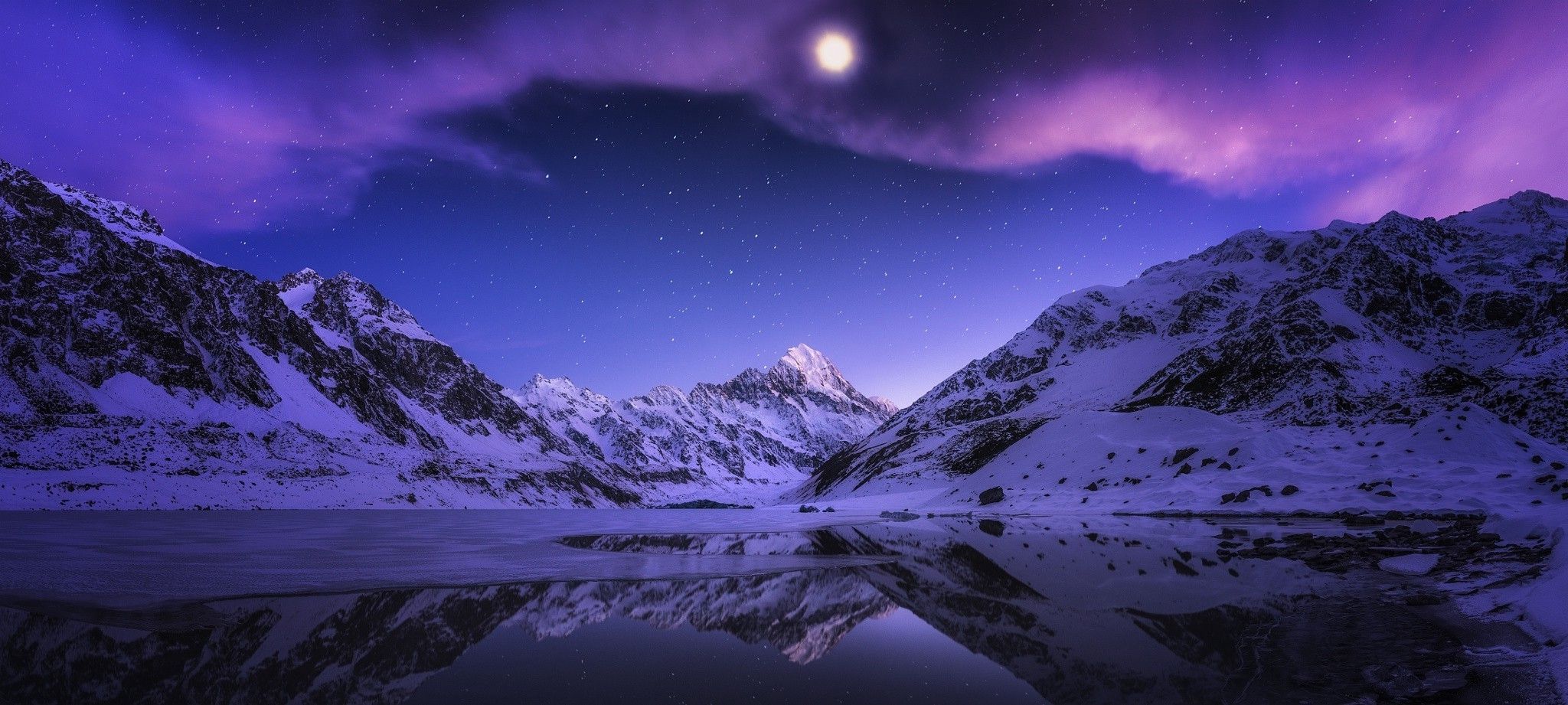 Moon Over Snowy Mountains Wallpapers