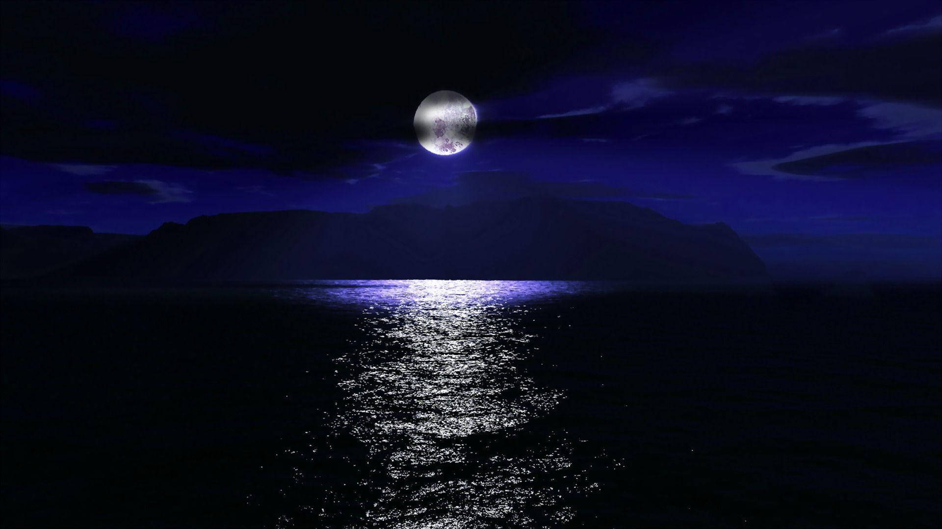 Ocean During Nighttime With Moon Wallpapers
