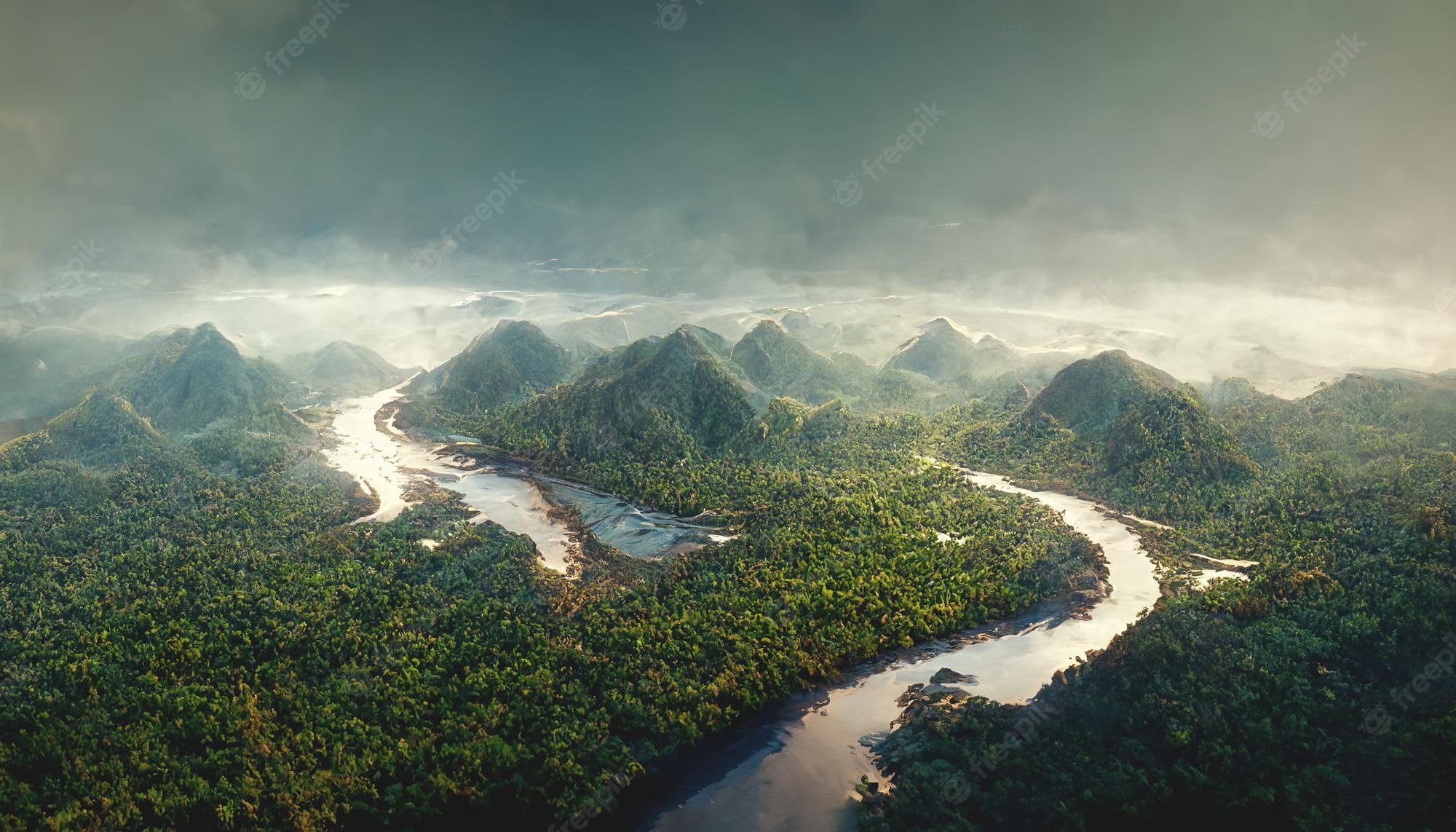 River And Forest Sunset Drone View Wallpapers