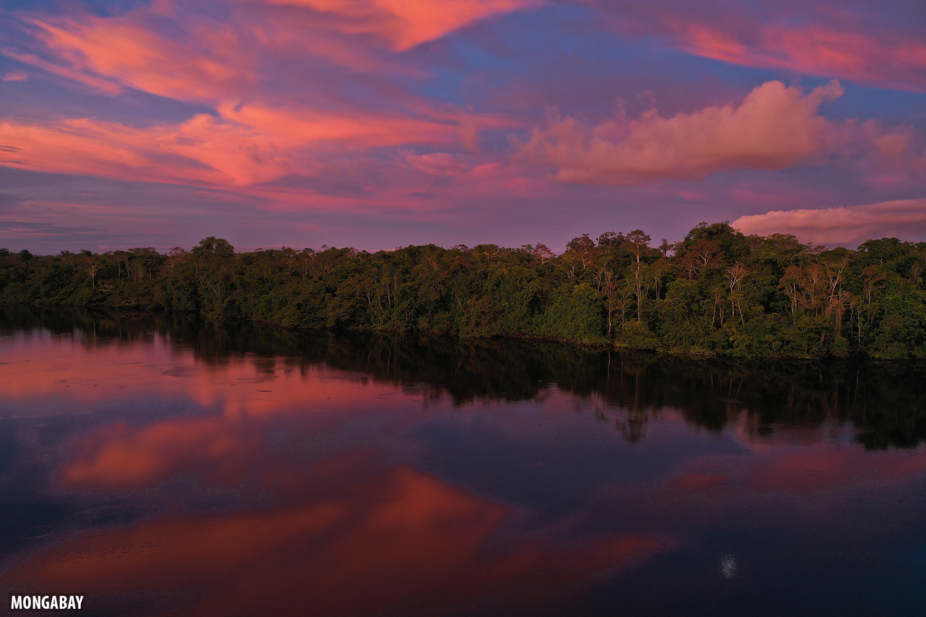 River And Forest Sunset Drone View Wallpapers