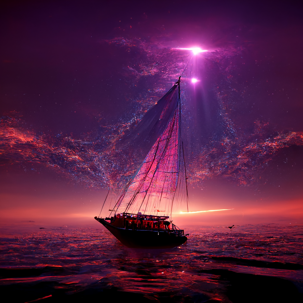 Sailing Ship In Purple Ocean Wallpapers