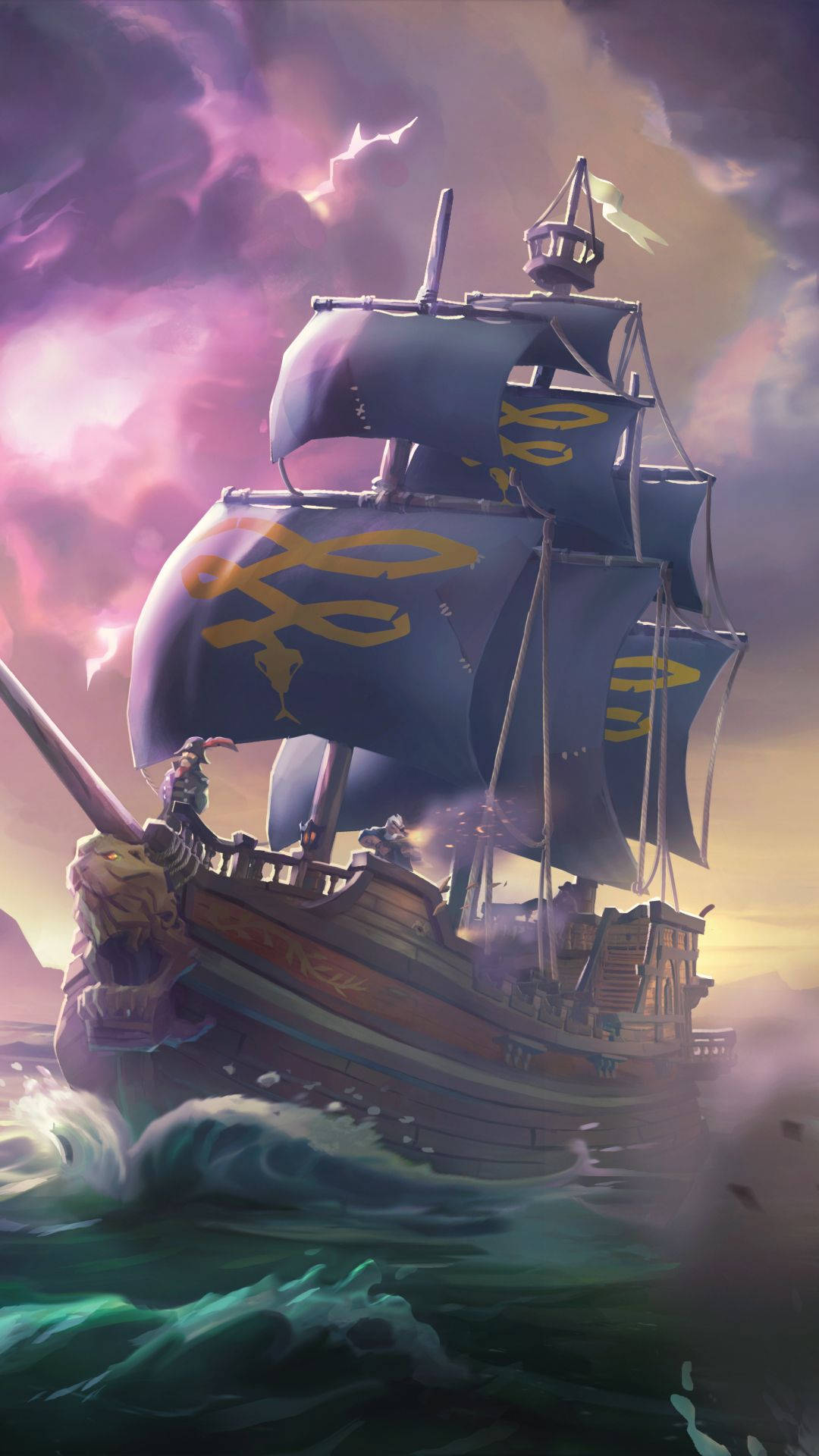 Sailing Ship In Purple Ocean Wallpapers