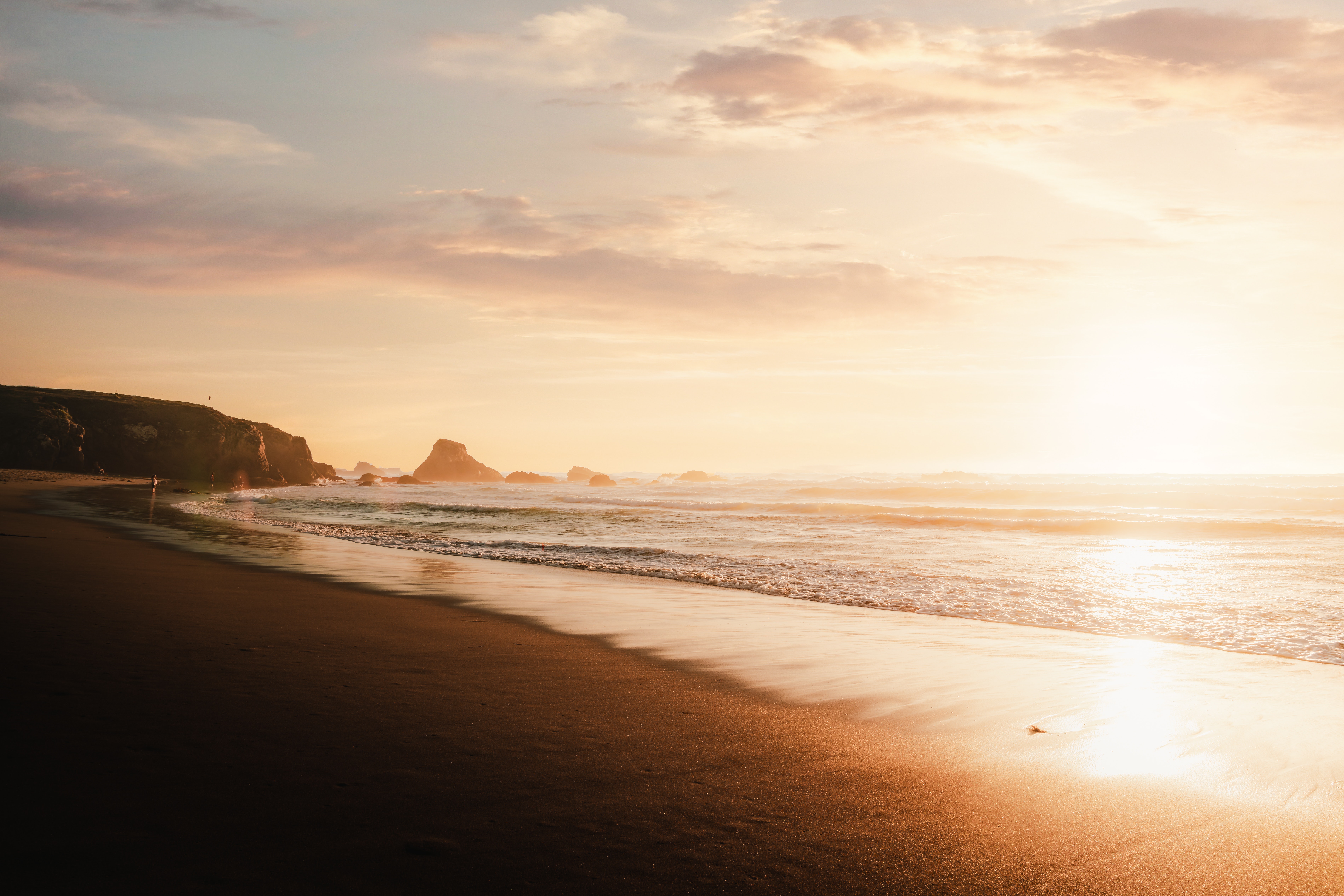 Sand And Pathway To Sea Under Cloudy Sunset Wallpapers