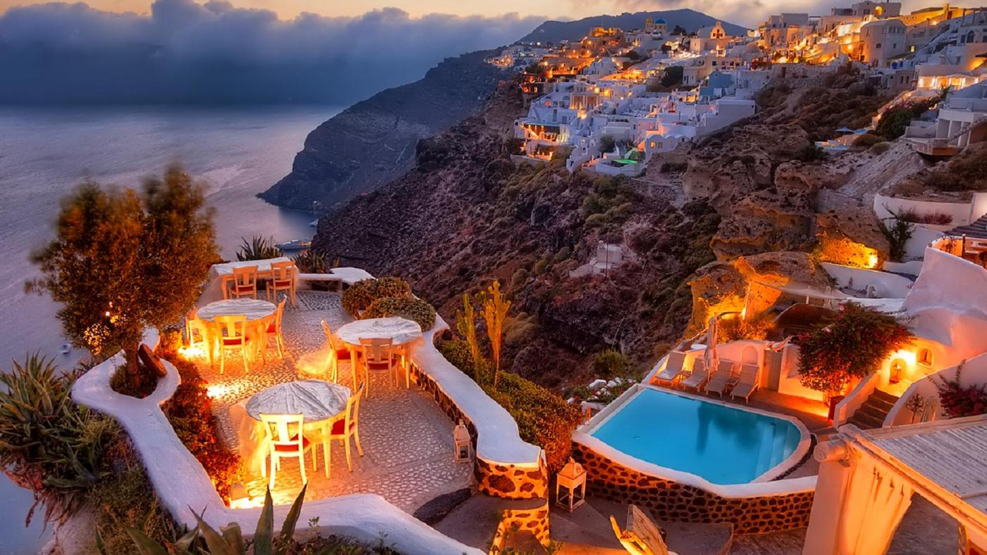 Santorini At Night Wallpapers