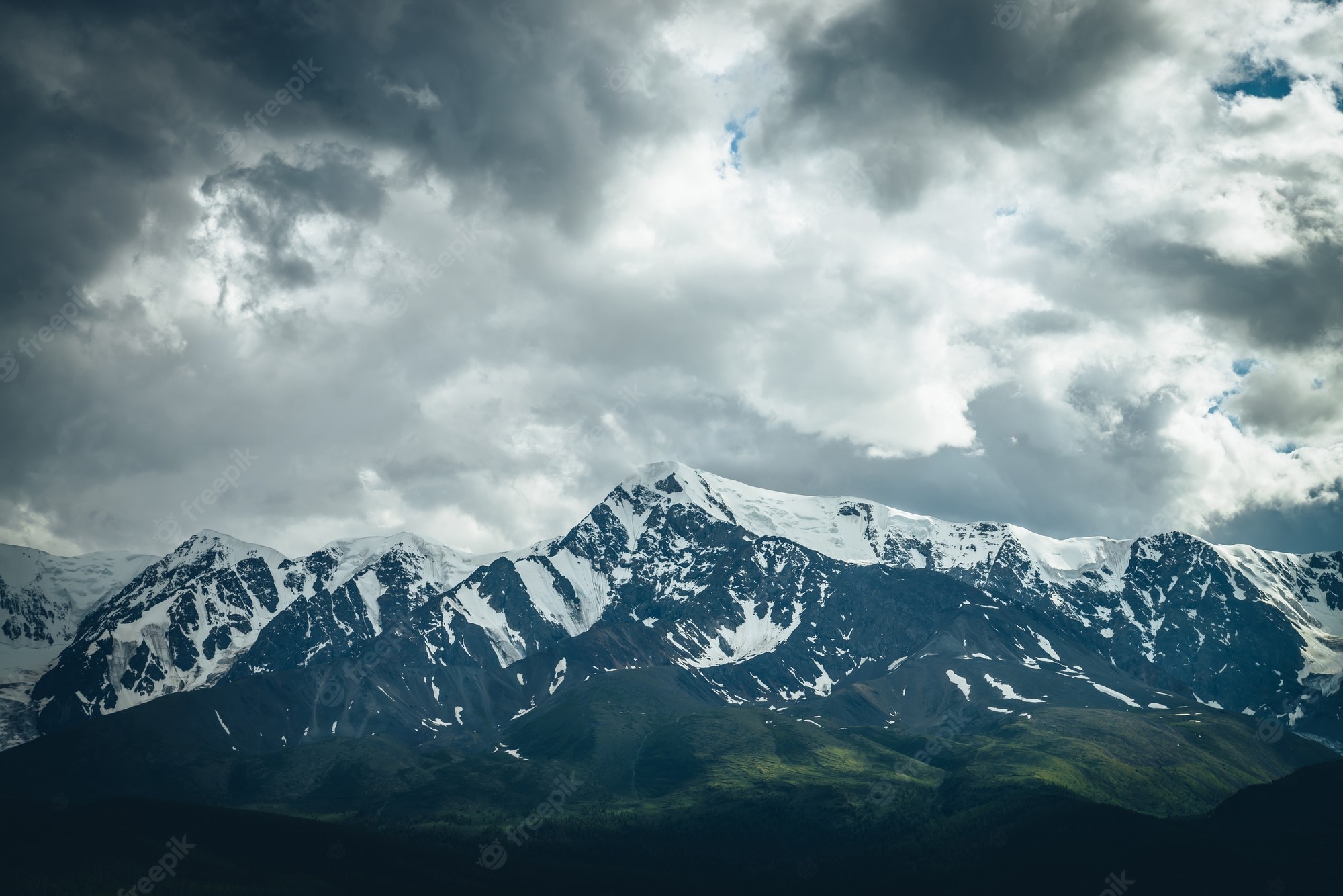 Snow Covered Mountains Under Black Cloudy Sky Wallpapers