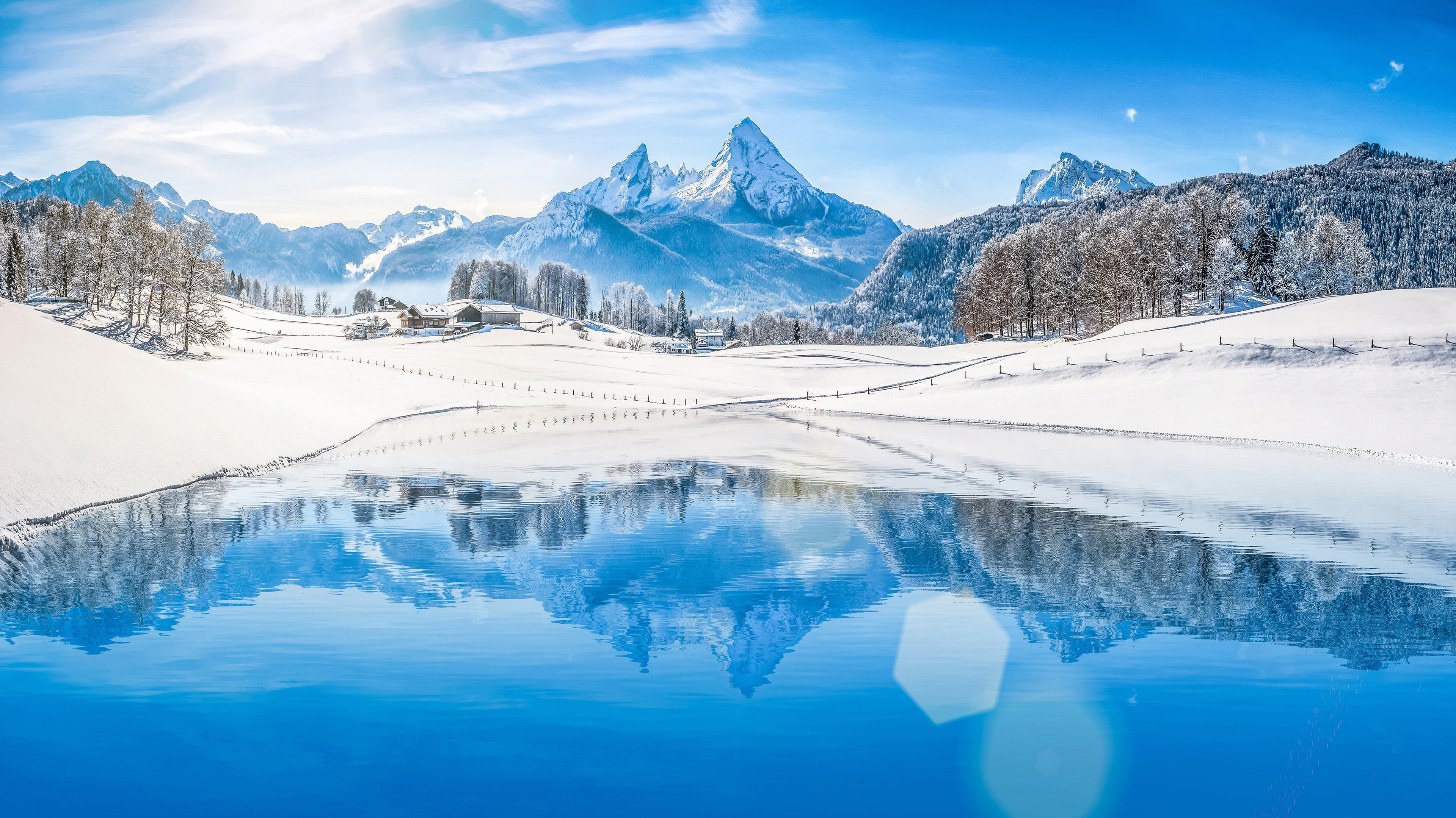 Snow Mountains Reflection On Lake Landscape Wallpapers