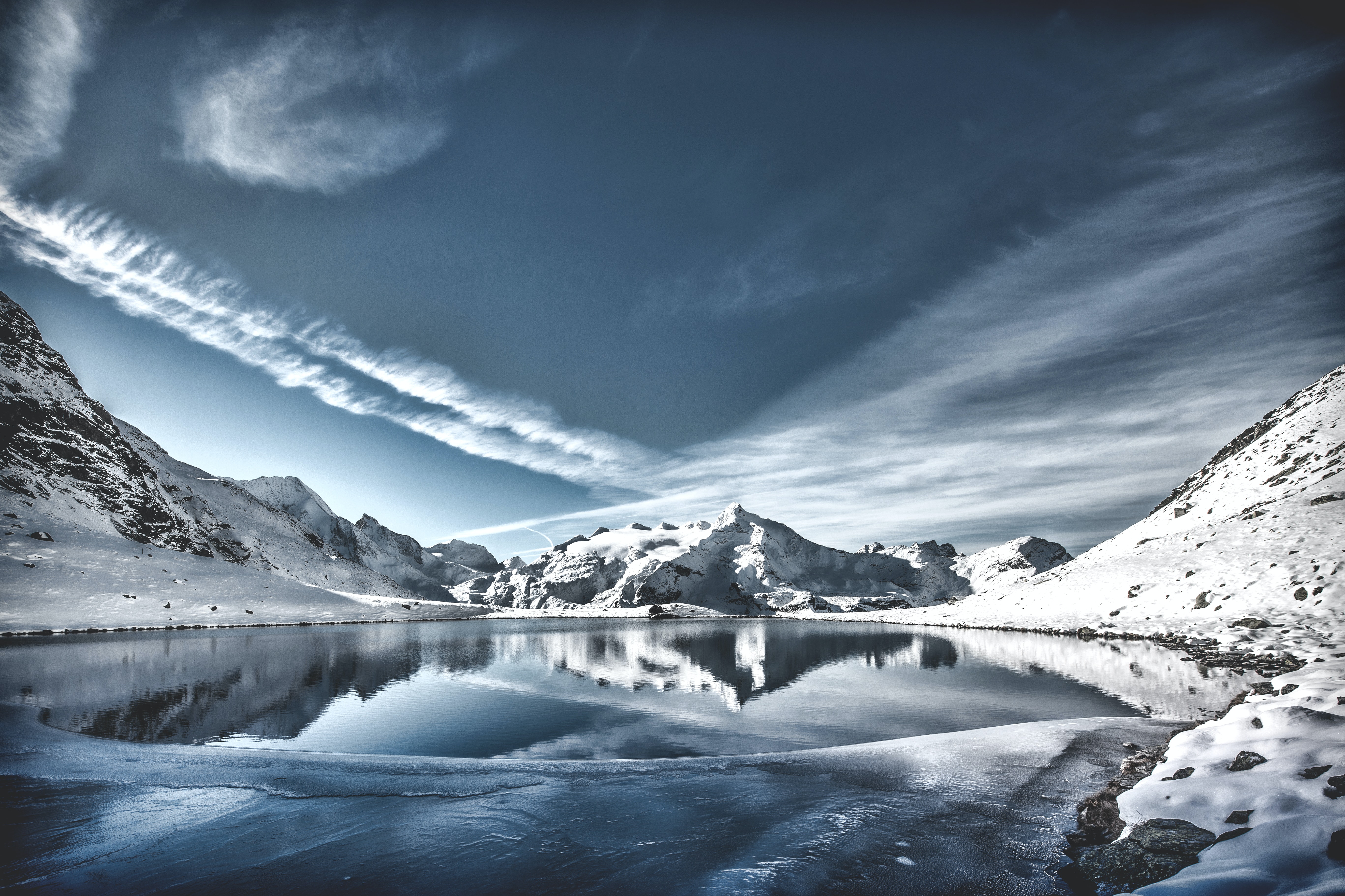 Snow Mountains Reflection On Lake Landscape Wallpapers