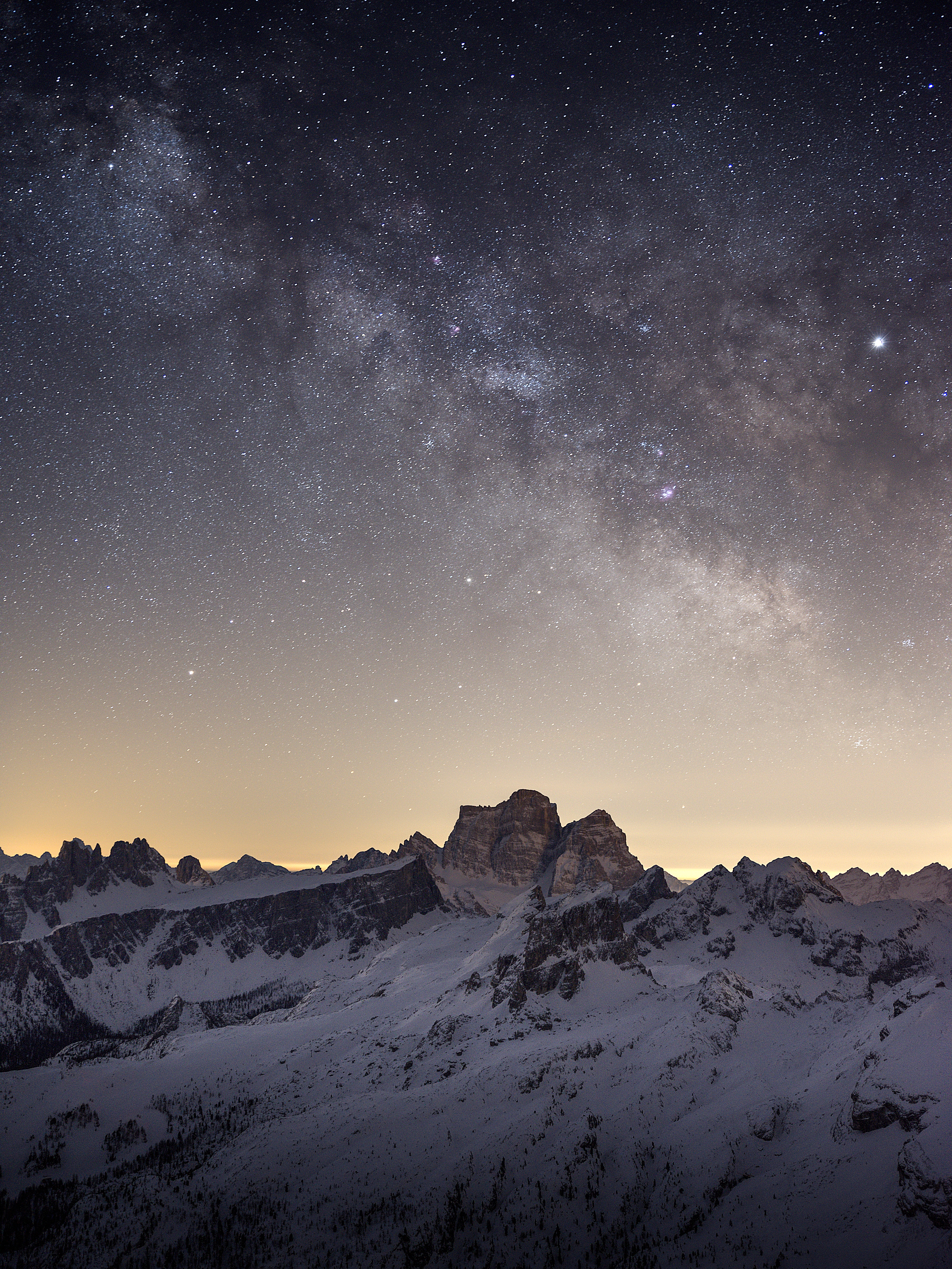 Snowy Mountains At Starry Night Wallpapers