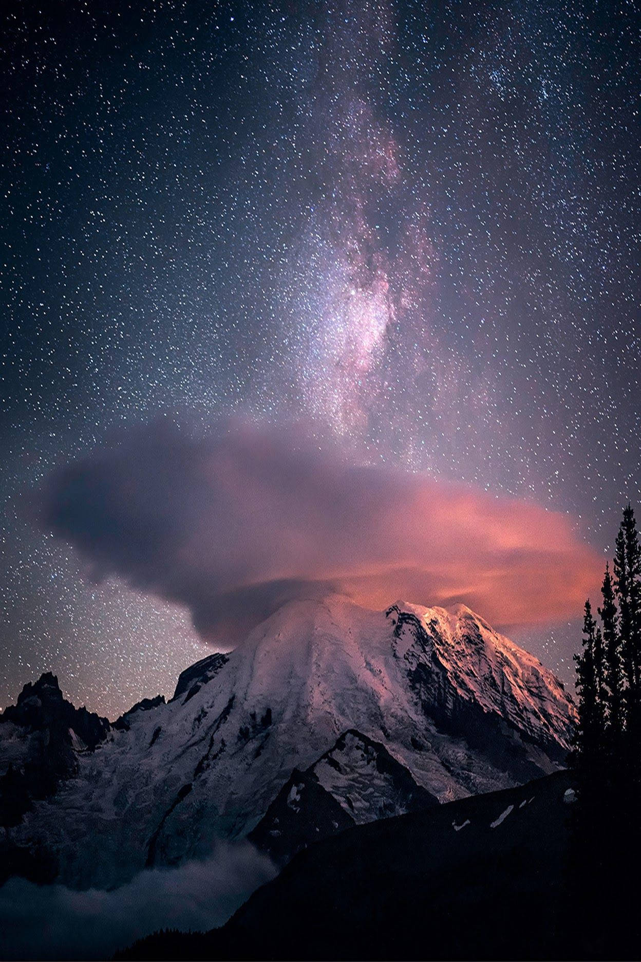 Snowy Mountains At Starry Night Wallpapers