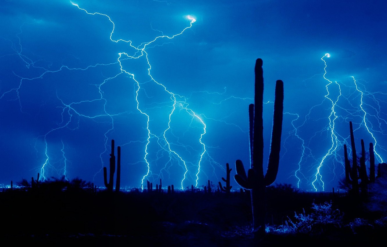 Storm At Cactus Desert Wallpapers