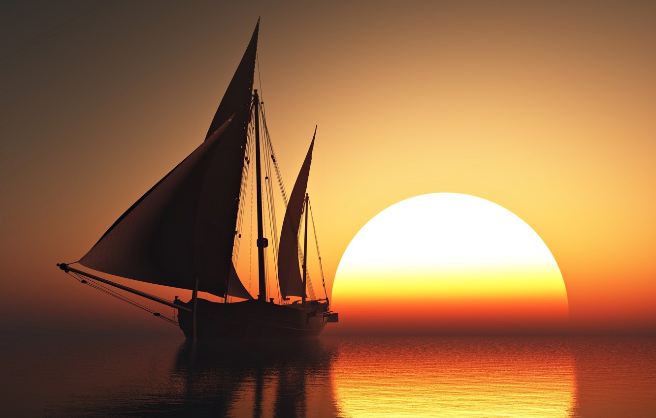 Sunset Boat Sail Orange Cloud And Sea Wallpapers