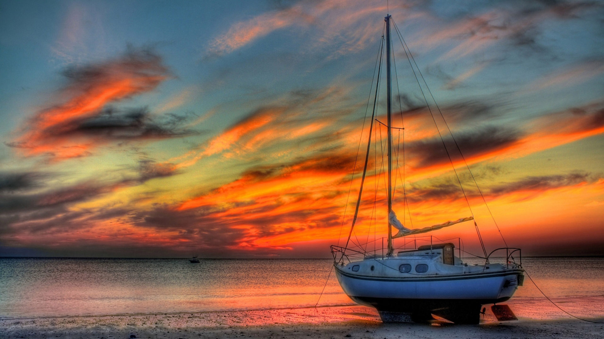 Sunset Boat Sail Orange Cloud And Sea Wallpapers