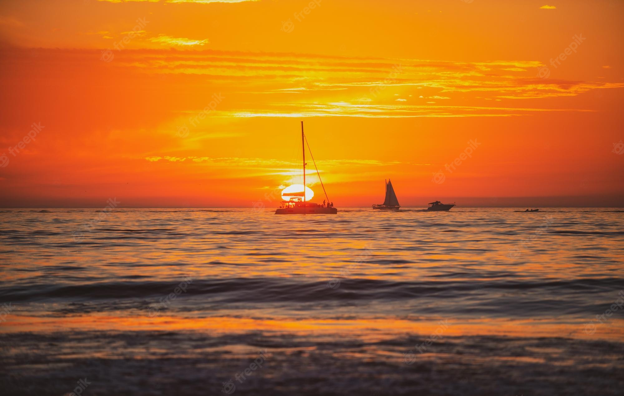 Sunset Boat Sail Orange Cloud And Sea Wallpapers