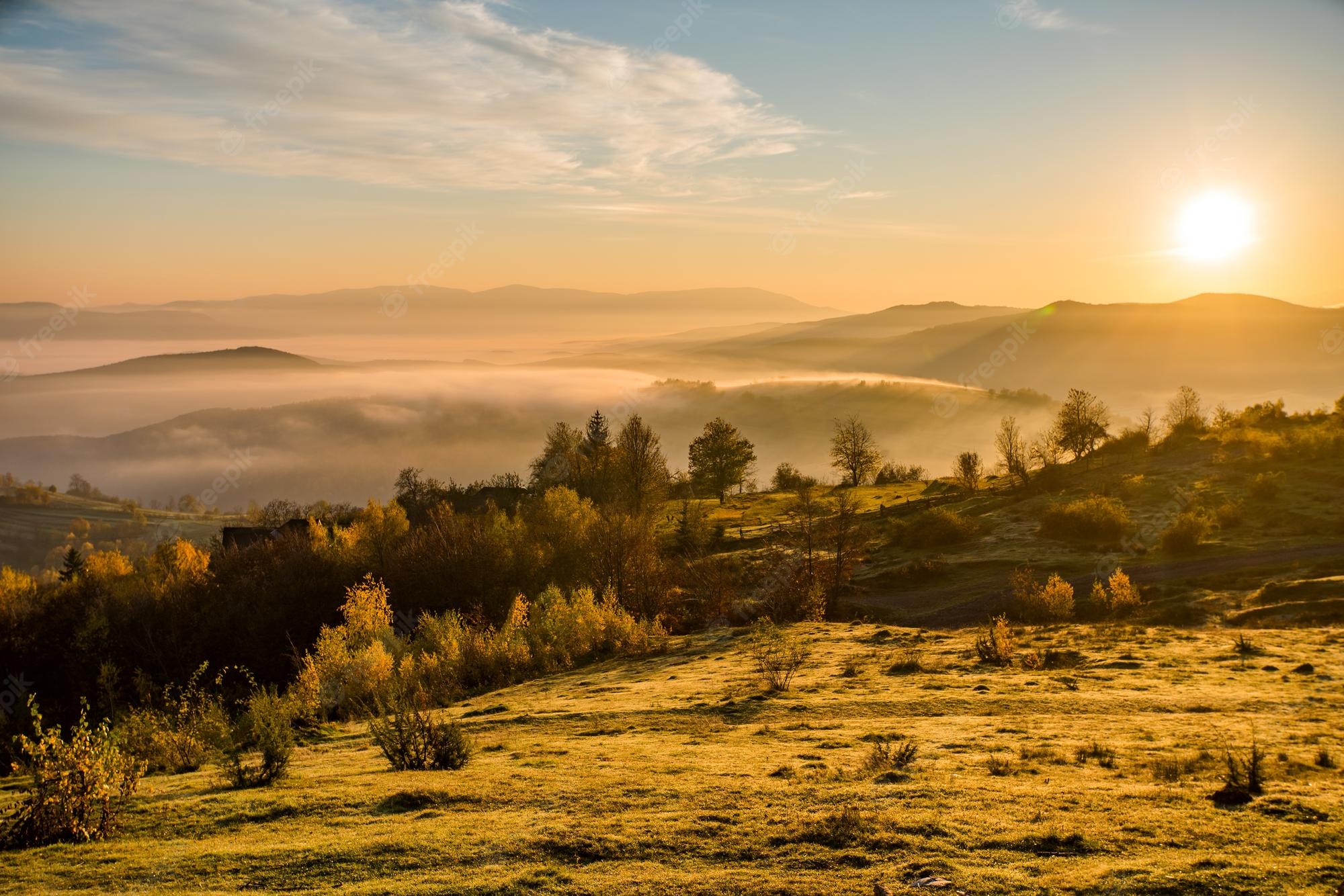 Sunset Over Mountain Field Wallpapers