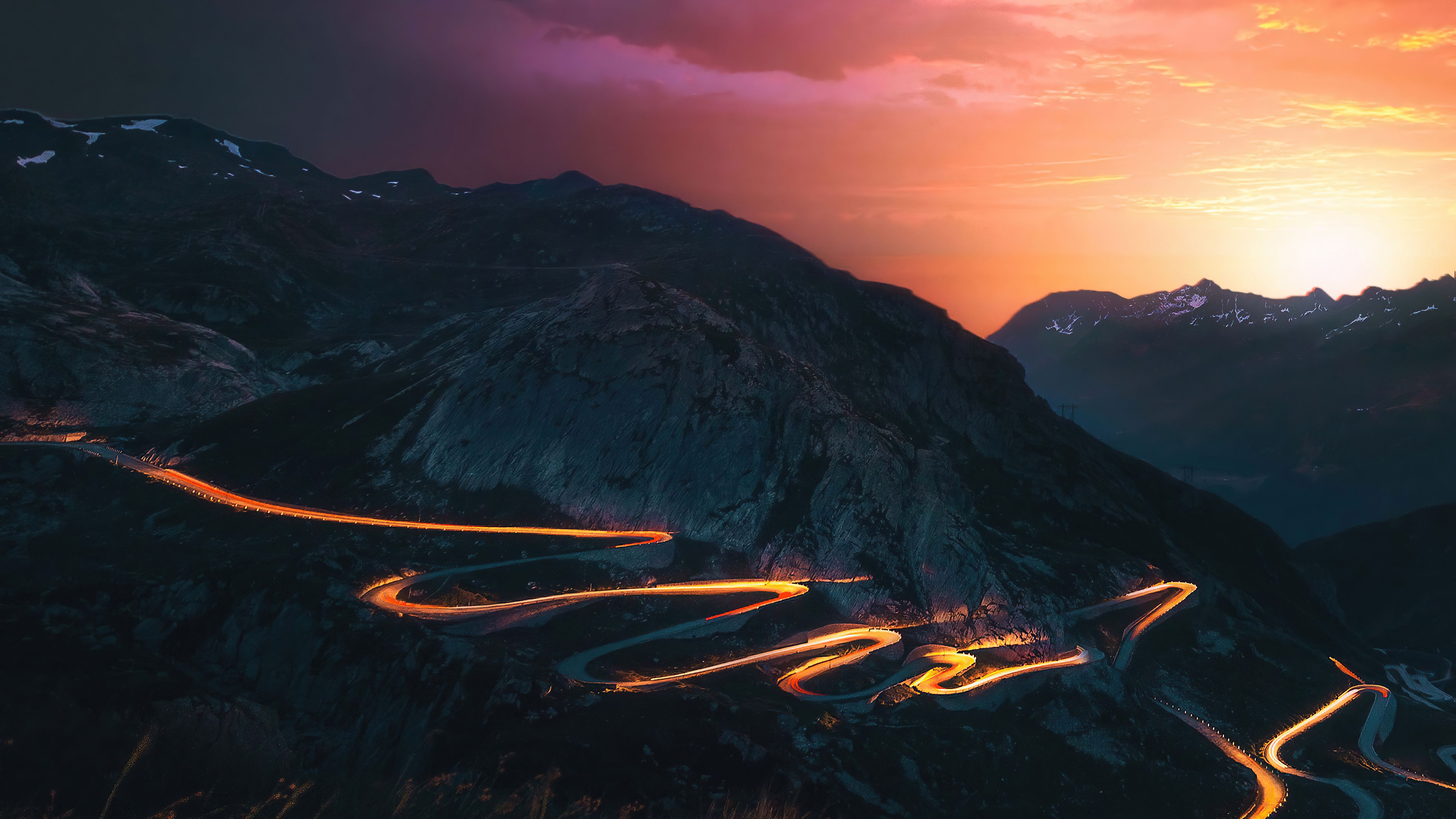 Time-Lapse Mountain Road 4K Photography Wallpapers