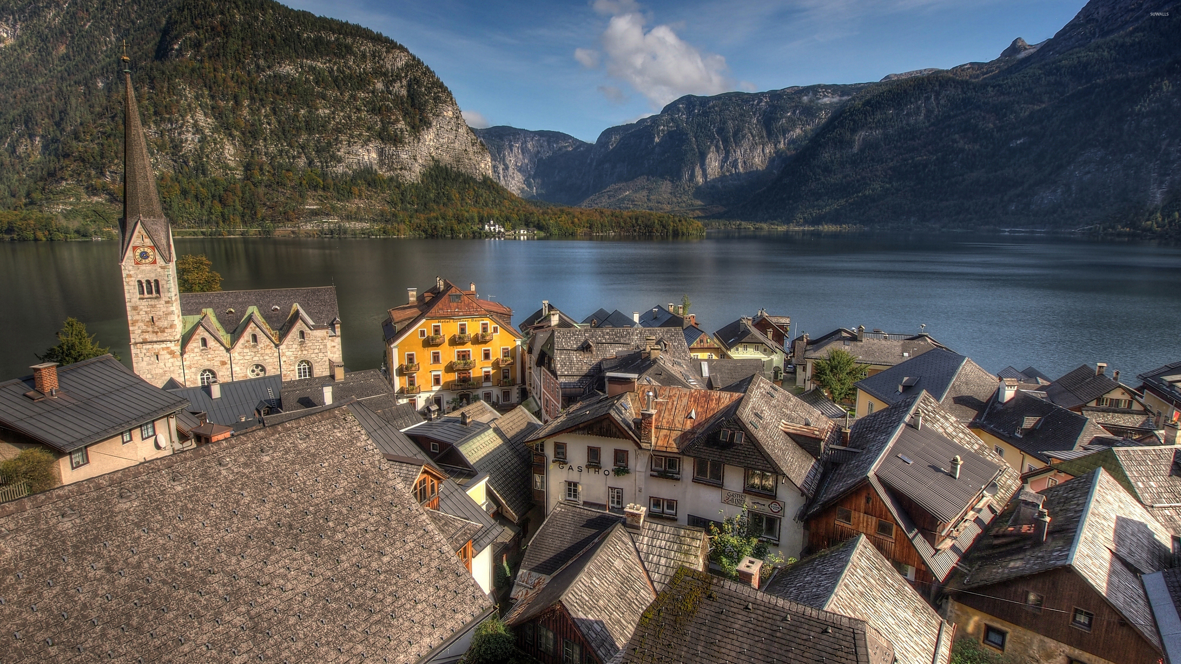 Town Near Lack And Mountains Wallpapers