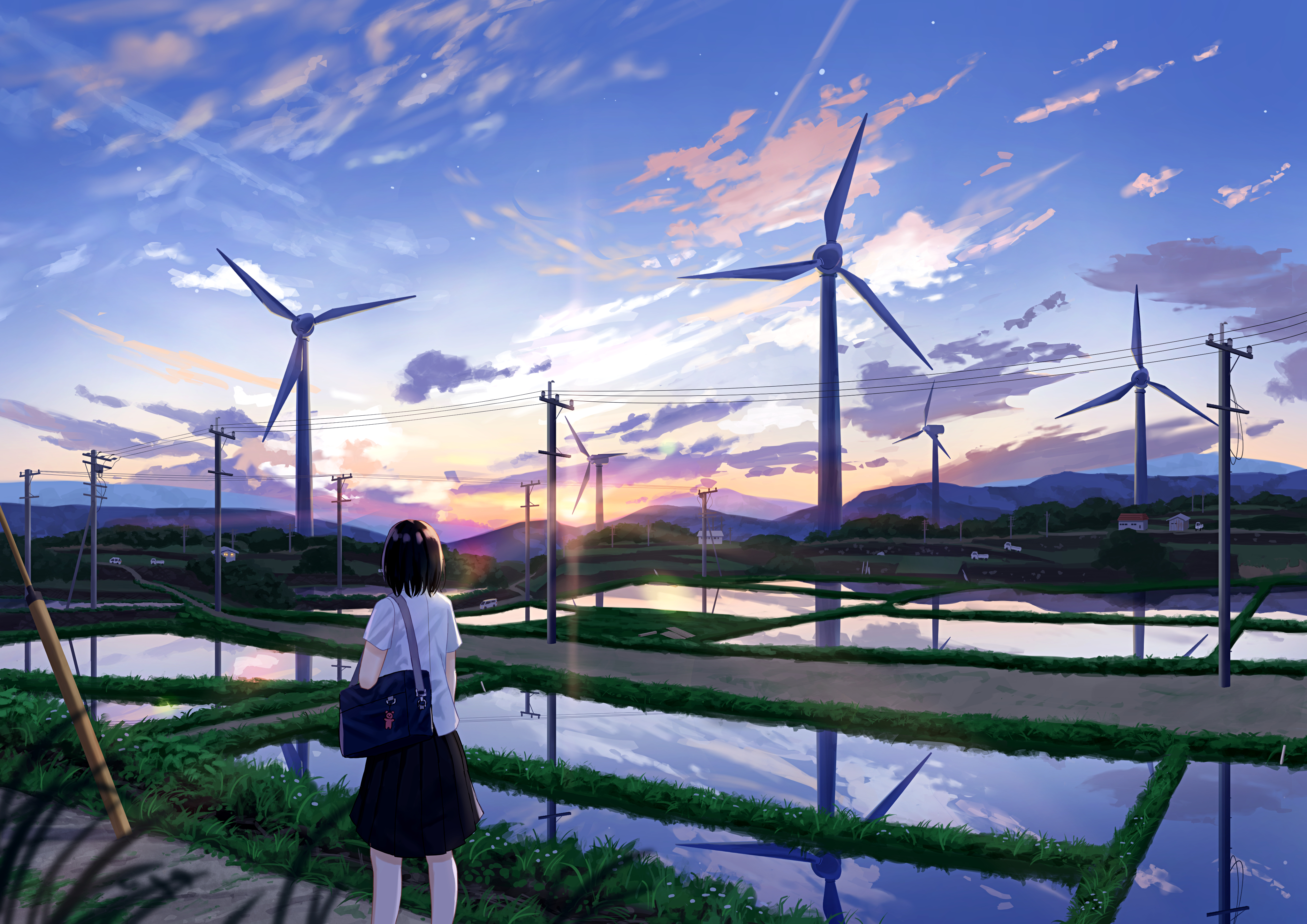 Wind Turbine And Sunrise Wallpapers