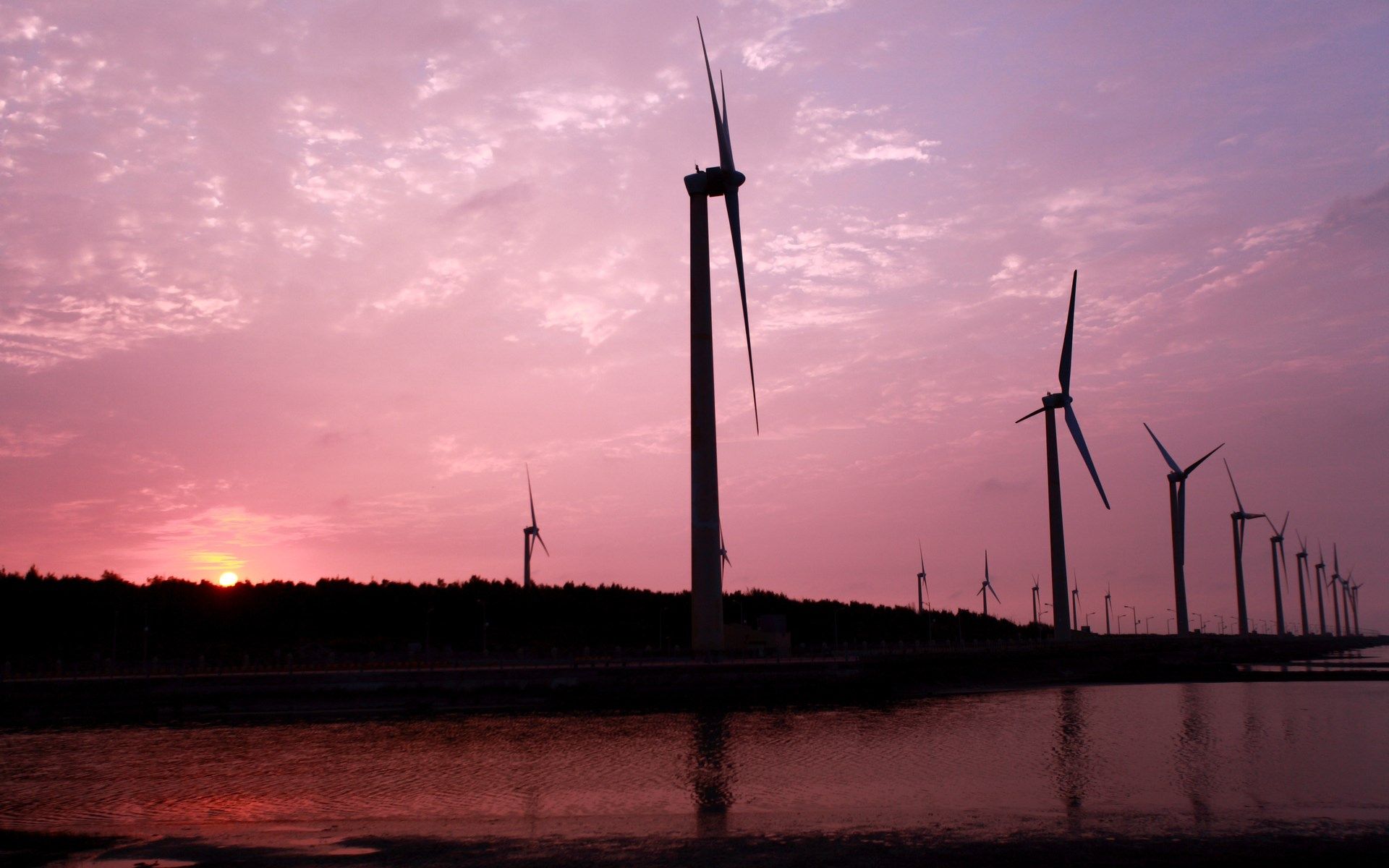 Wind Turbine And Sunrise Wallpapers