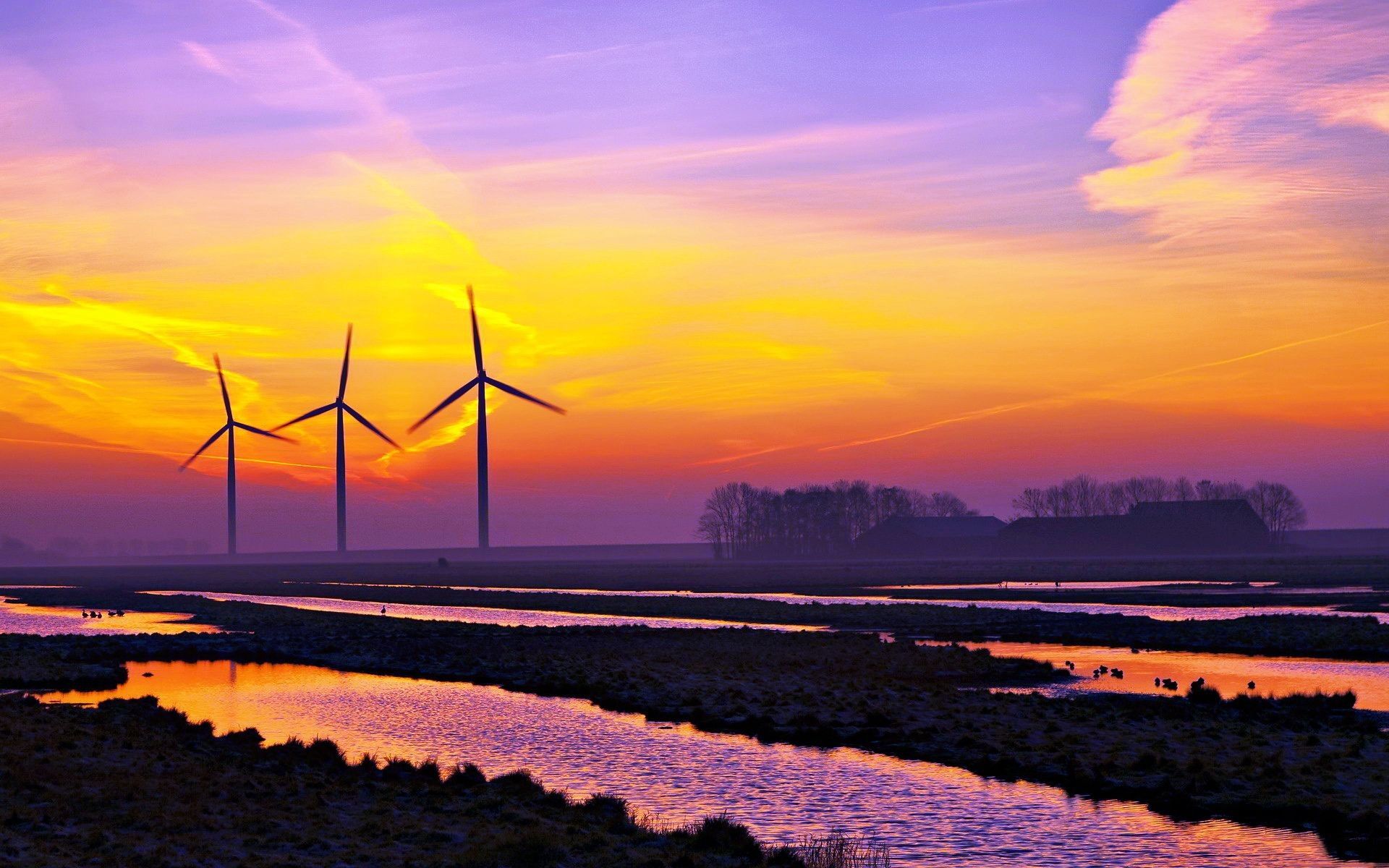 Wind Turbine And Sunrise Wallpapers