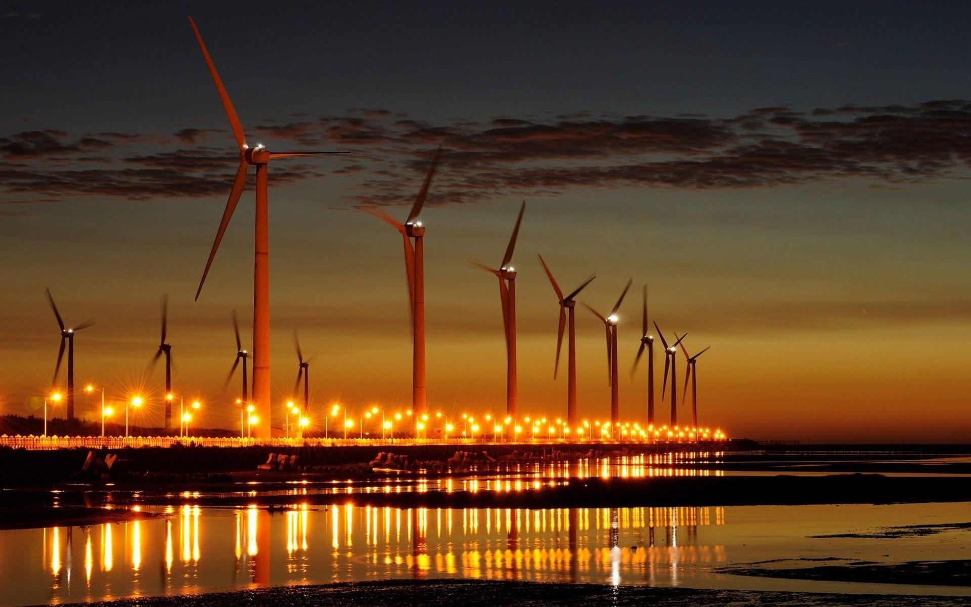 Wind Turbine And Sunrise Wallpapers