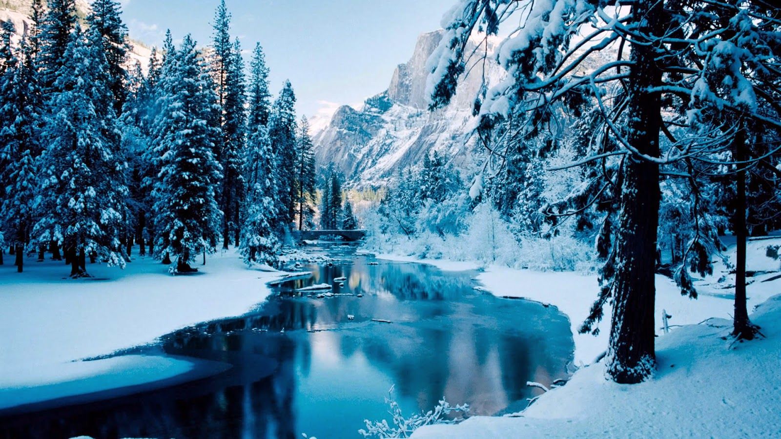 Winter Mountain And River Wallpapers