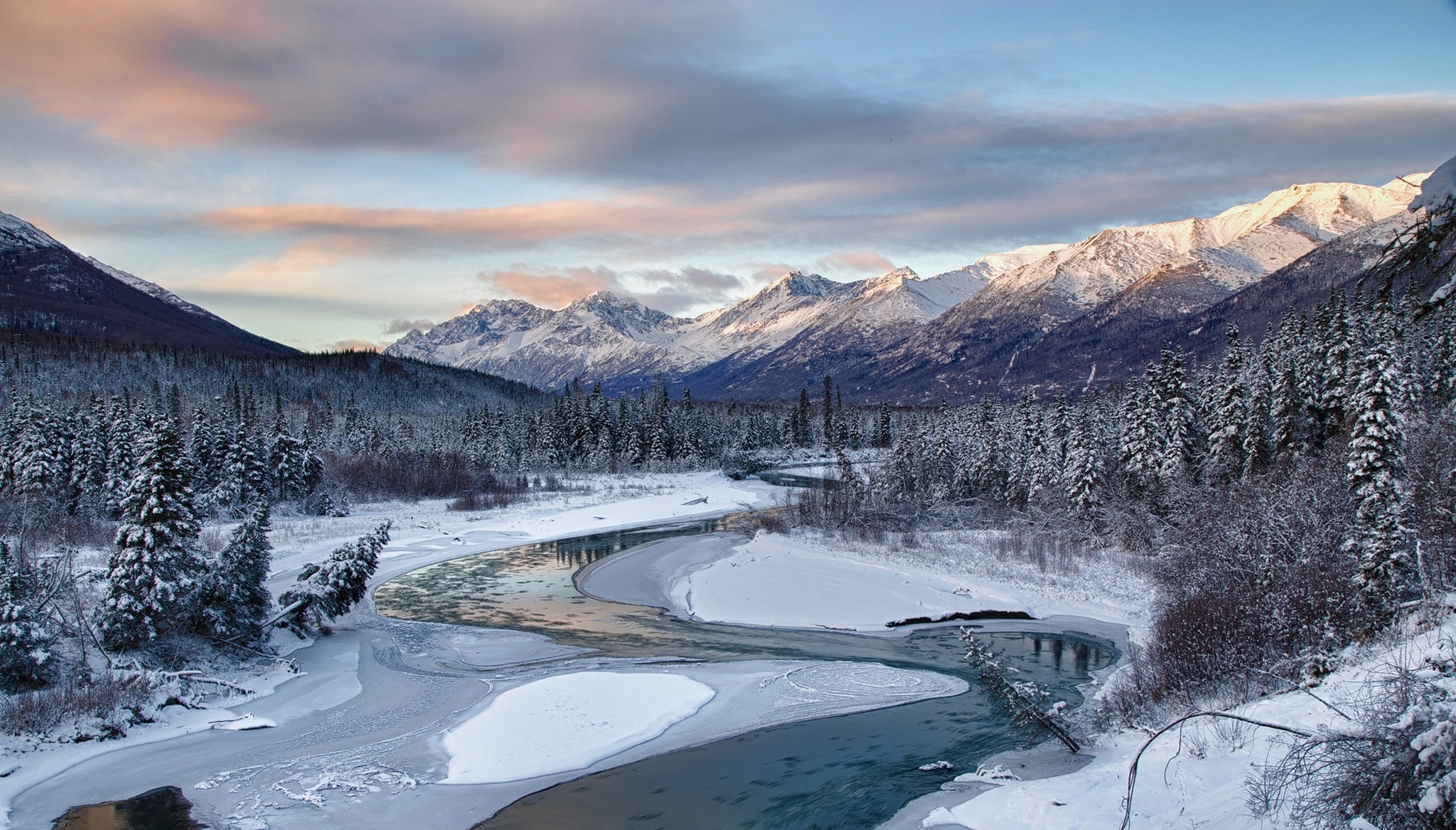 Winter Mountain And River Wallpapers