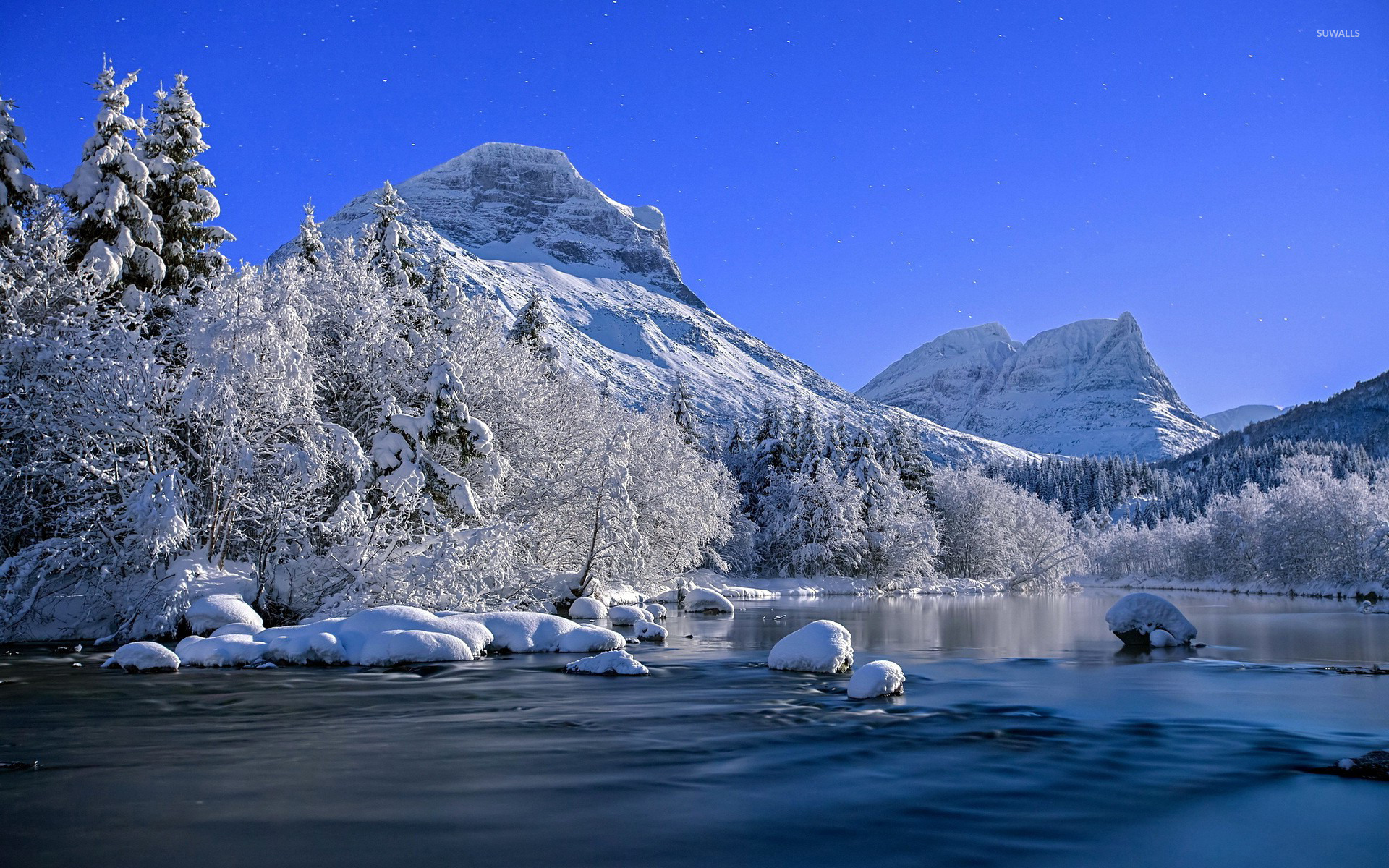 Winter Mountain And River Wallpapers