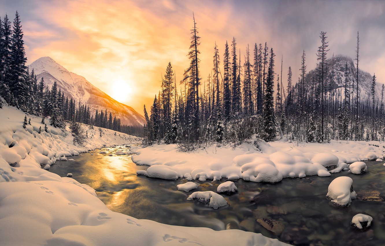 Winter Mountain And River Wallpapers