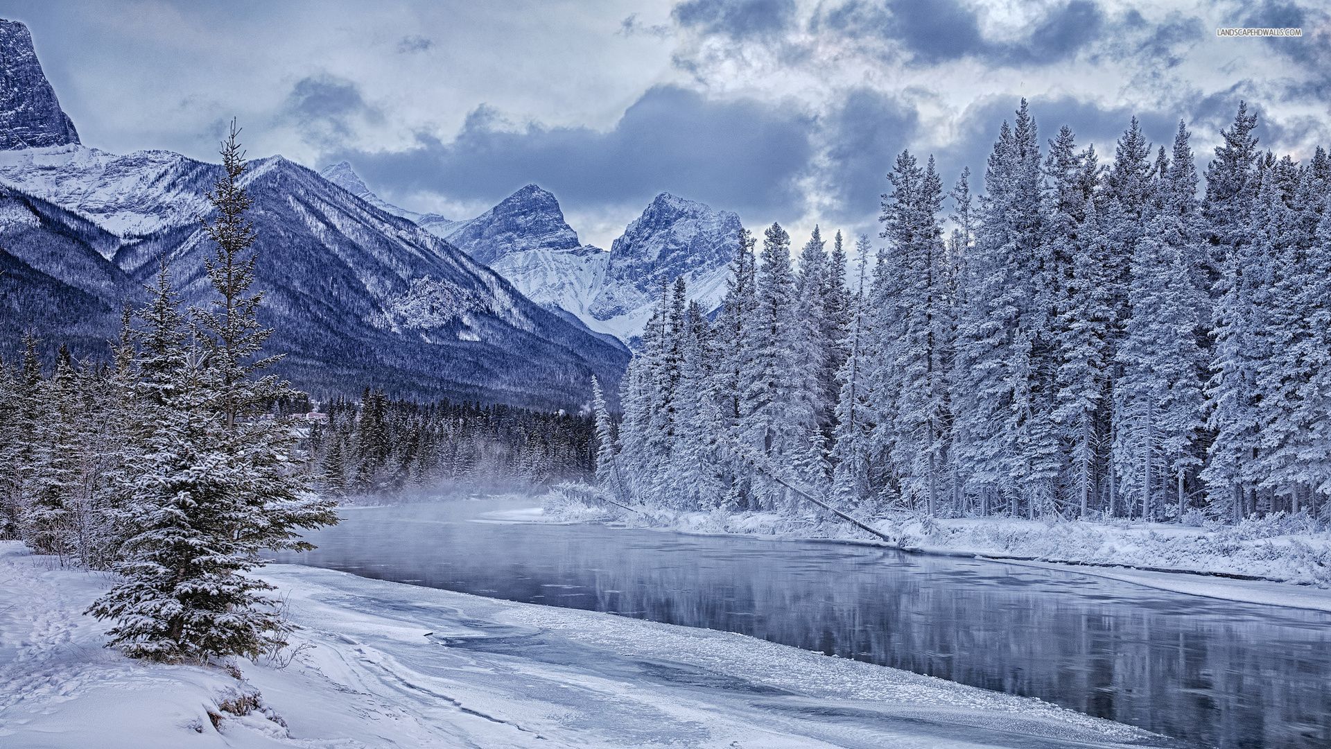 Winter Mountain And River Wallpapers