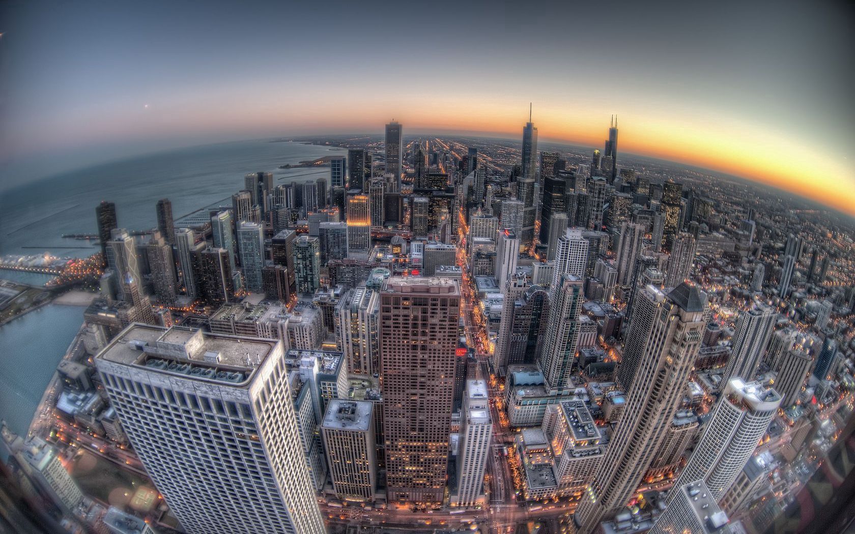 Chicago City View At Sunset Wallpapers