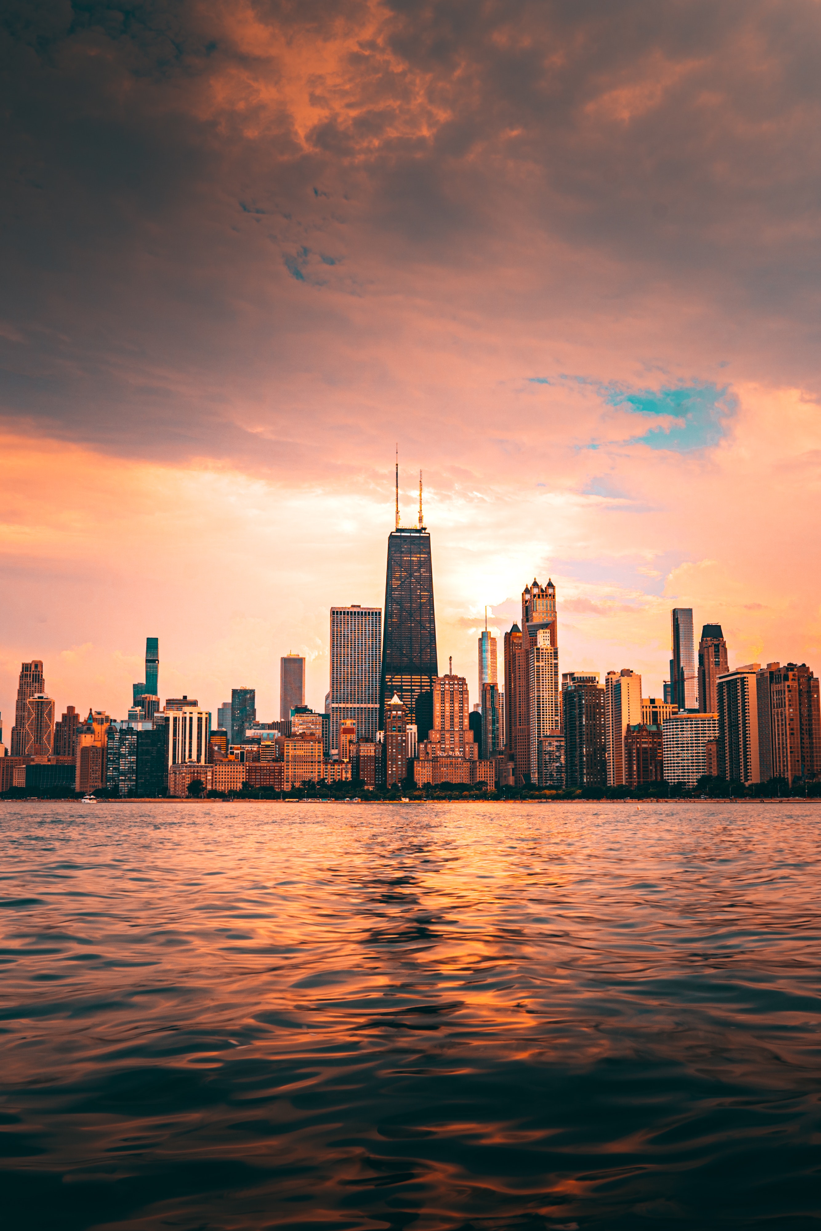 Chicago City View At Sunset Wallpapers