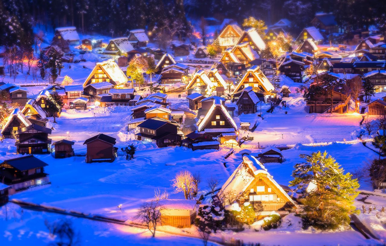 Japan Village Covered In Winter Snow Wallpapers