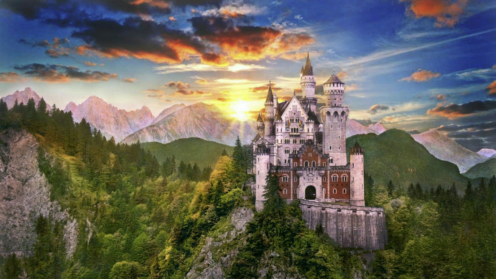 Neuschwanstein Castle Mountains And Forest Germany Wallpapers