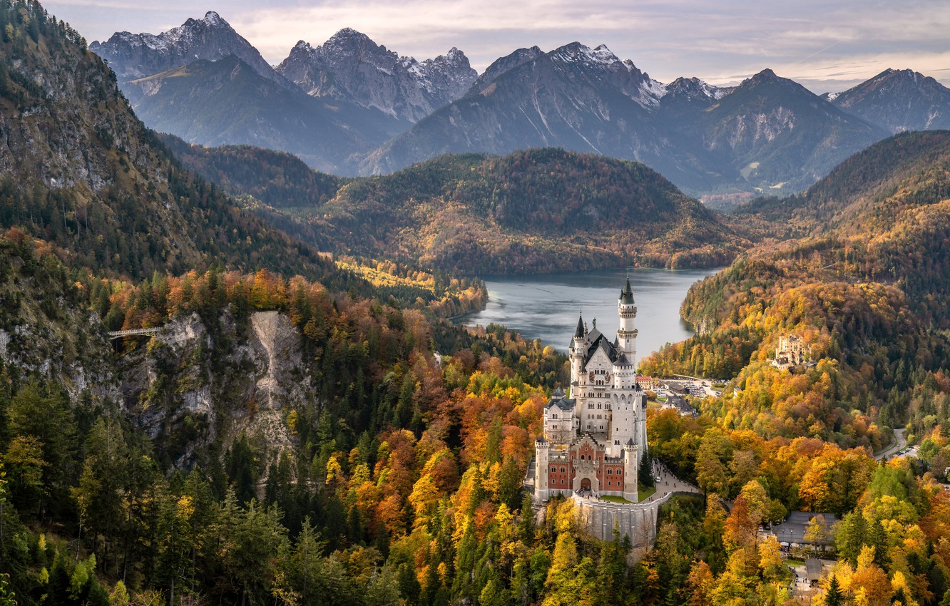 Neuschwanstein Castle Mountains And Forest Germany Wallpapers