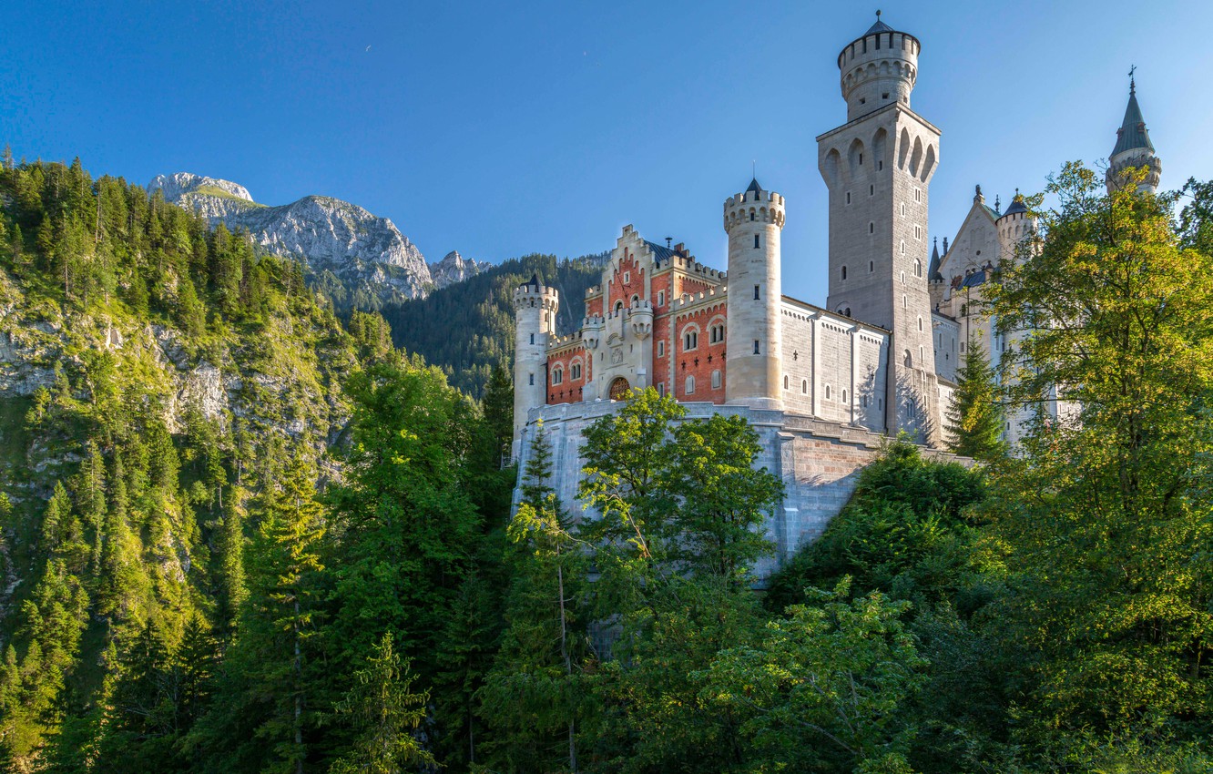 Neuschwanstein Castle Mountains And Forest Germany Wallpapers