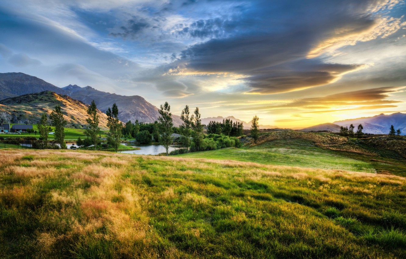 New Zealand Orange Mountain Sunset Wallpapers