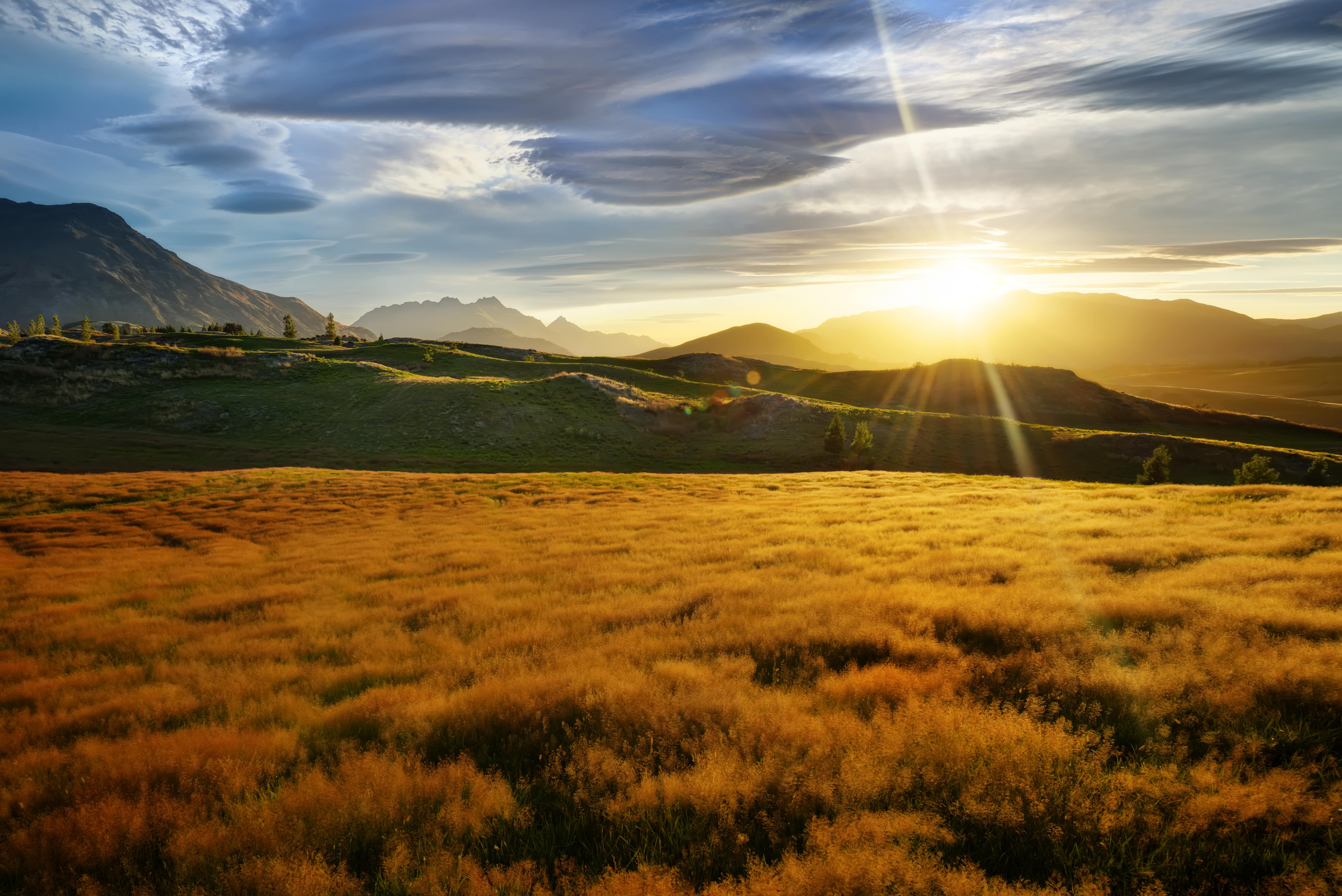 New Zealand Orange Mountain Sunset Wallpapers