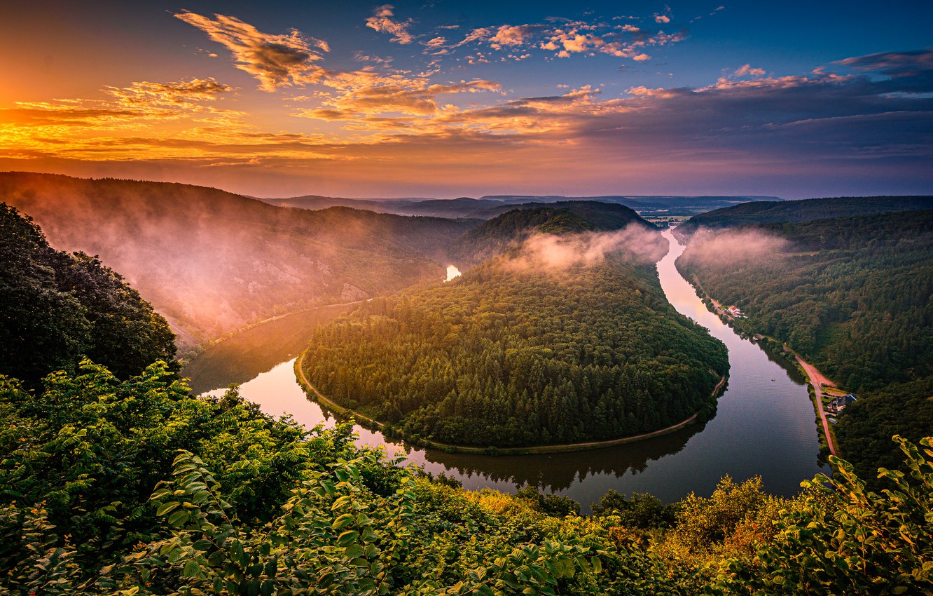 Sunrise At Saarschleife Germany Wallpapers