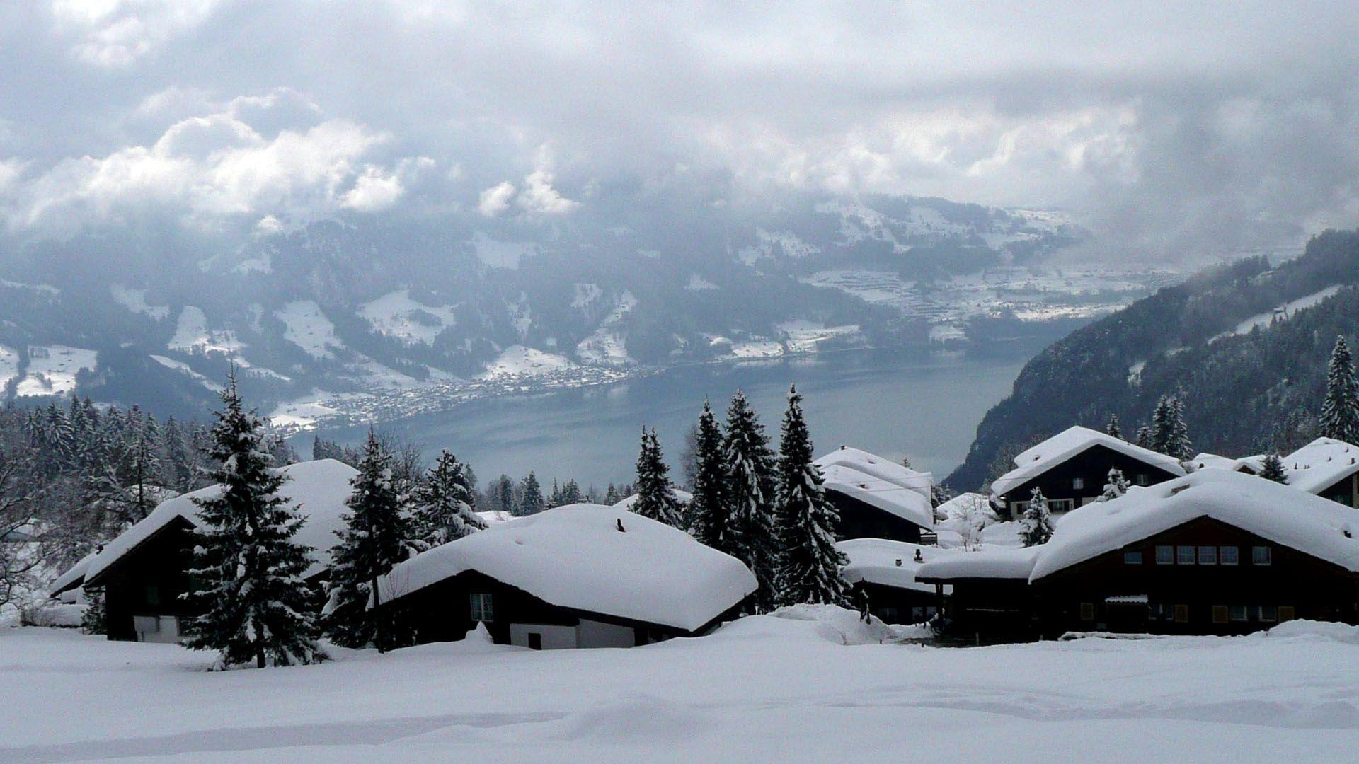 Switzerland Mountains Covered In Winter Snow Wallpapers