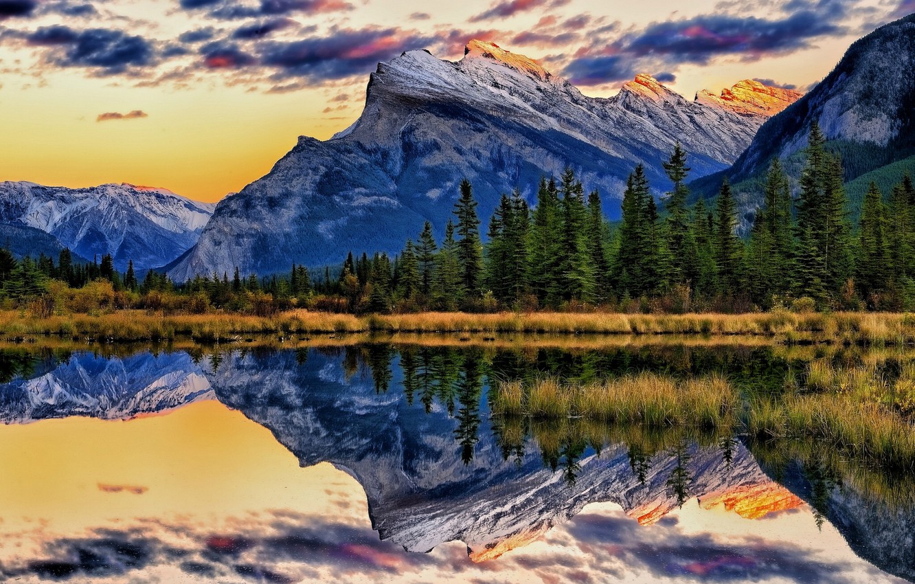 Vermillion Lakes Mount Rundle In Banff National Park Wallpapers