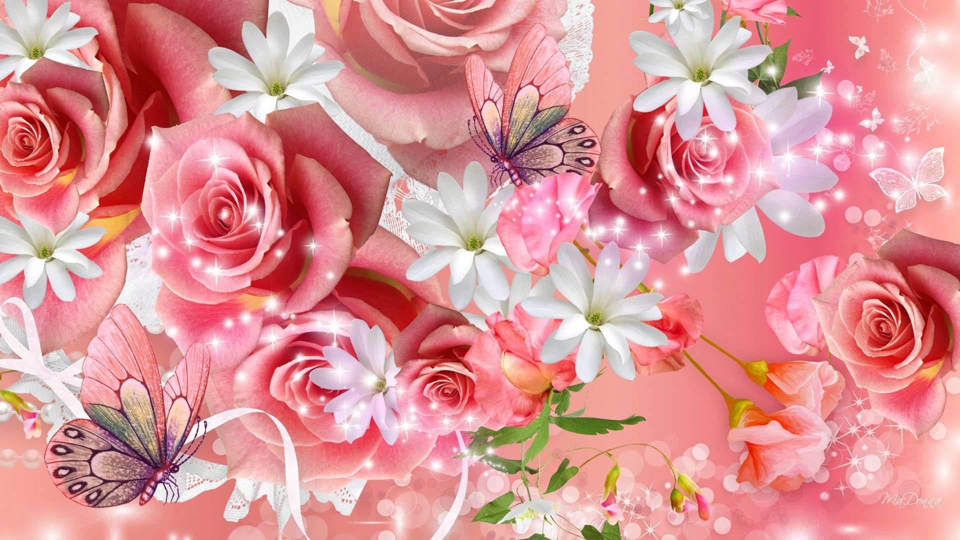 Pink Roses And Butterfly Wallpapers