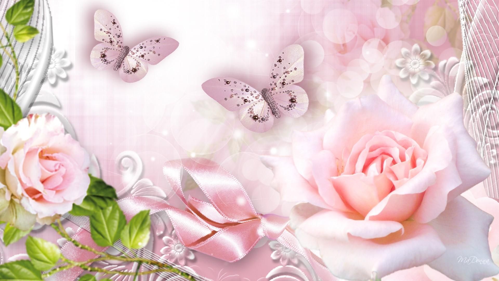 Pink Roses And Butterfly Wallpapers