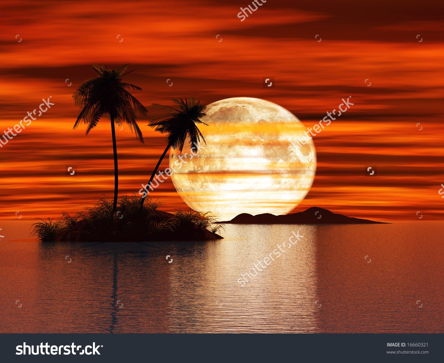 3D Island In Sunset Wallpapers